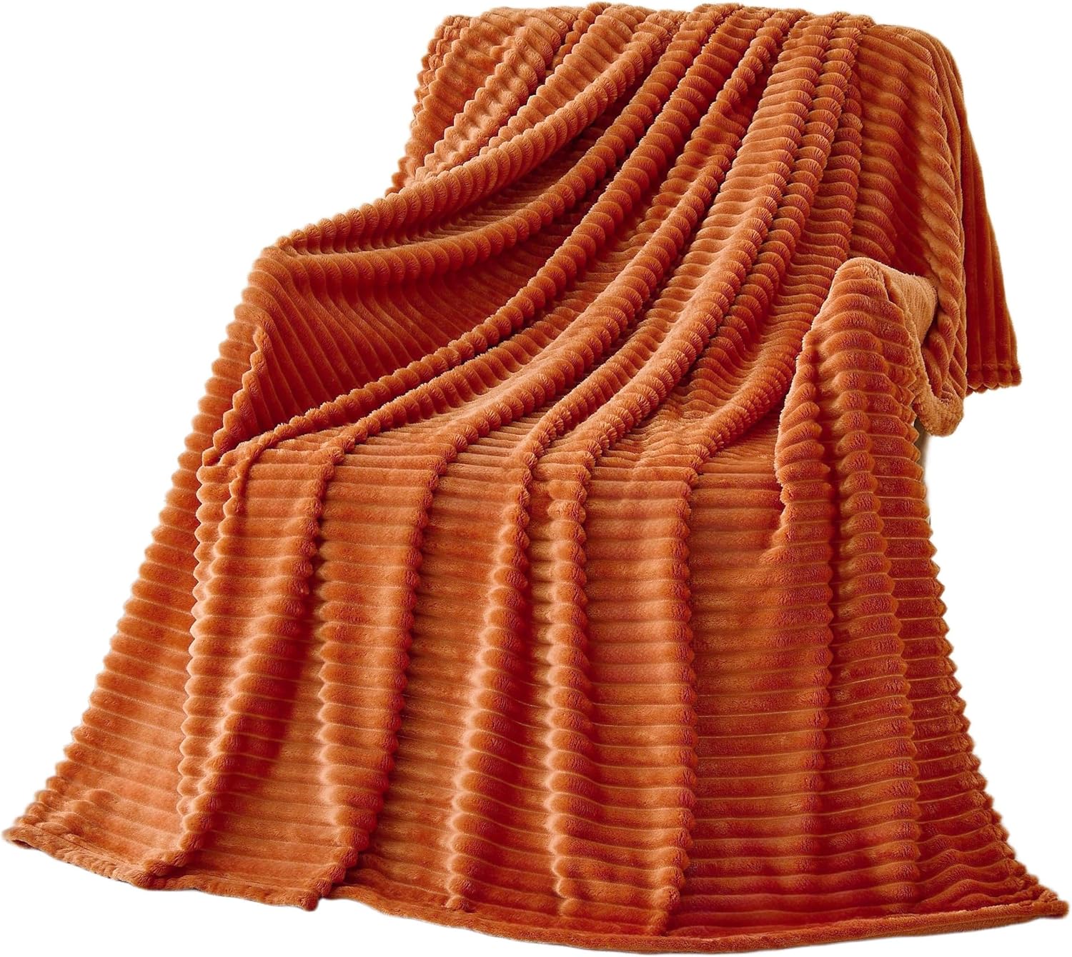 Bnuitland Burnt Orange Fleece Throw Blanket for Couch and Bed