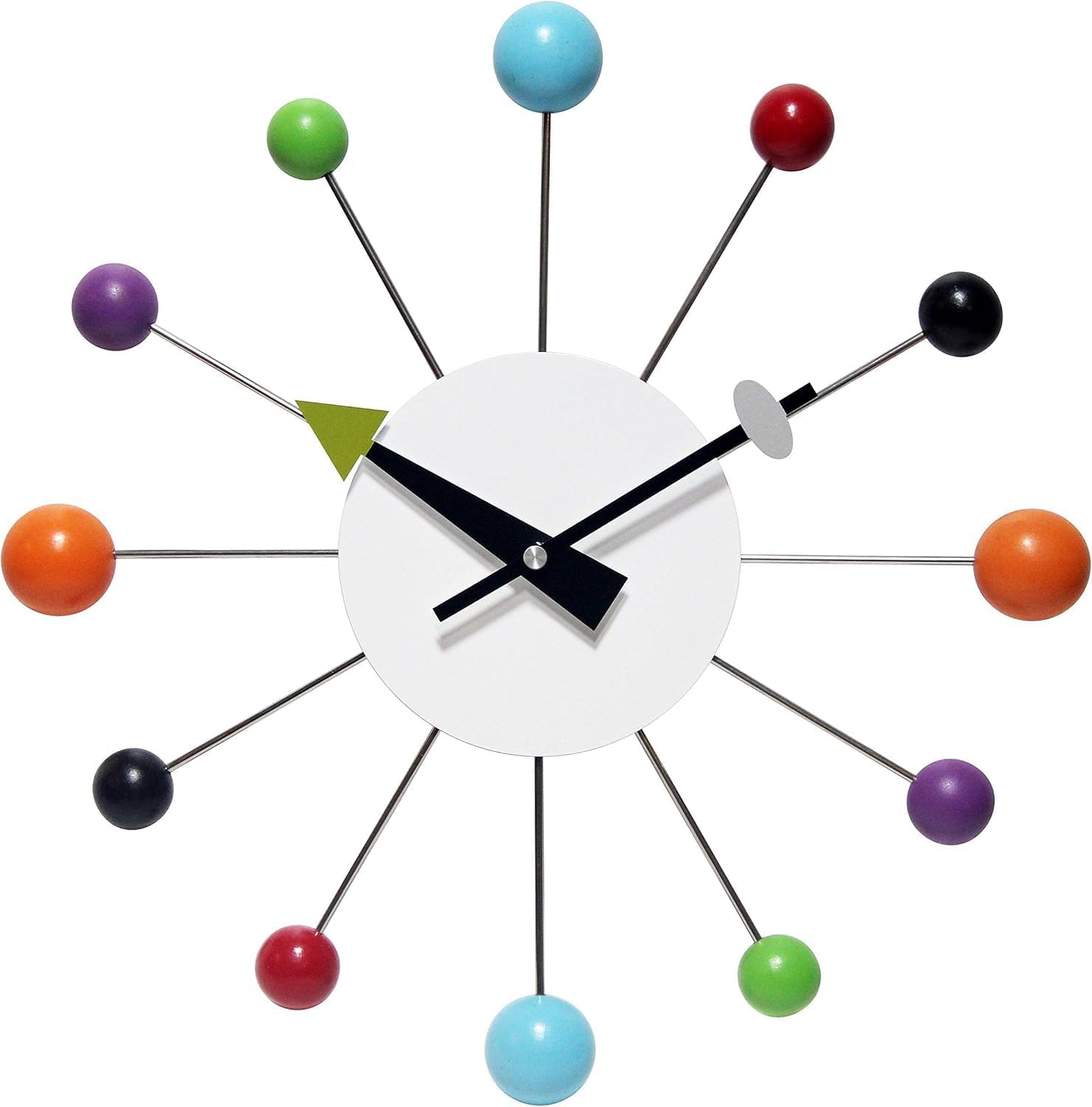 Infinity Instruments Orb Spoke Midcentury Modern 15 Inch Retro Starburst Wall Clock