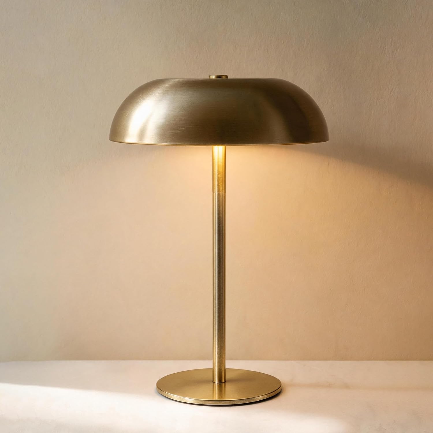Portable LED Mushroom Table Lamp, Cordless Gold, 3 Color Dimming, Touch Control