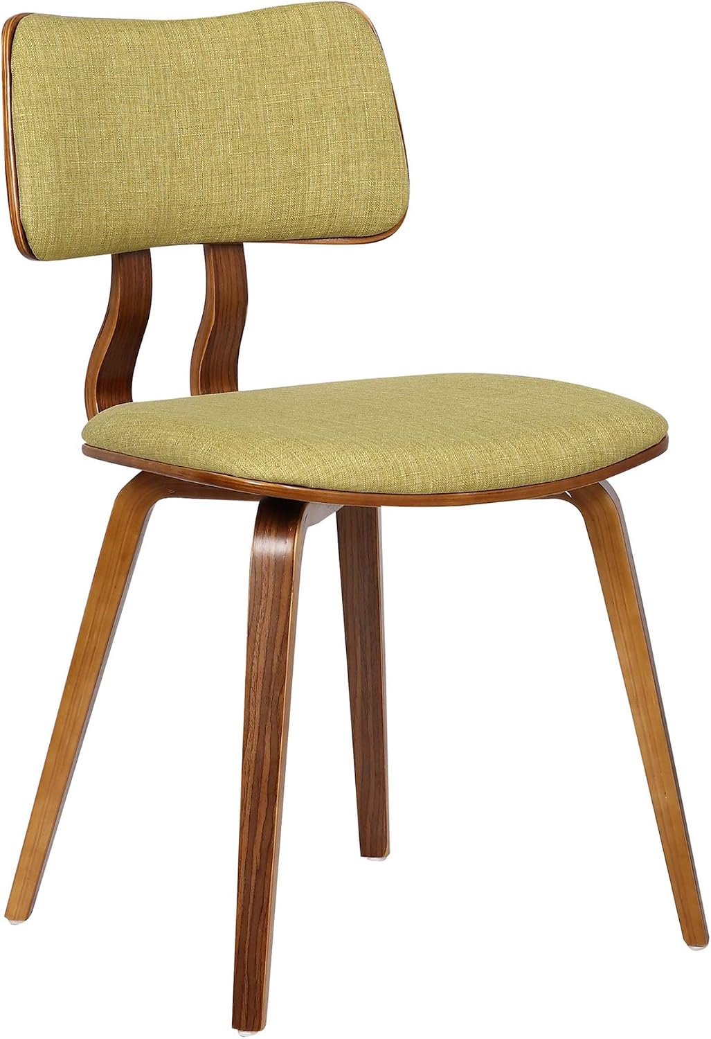 Armen Living Jaguar Mid-Century Dining Chair, Walnut Wood and Green Fabric