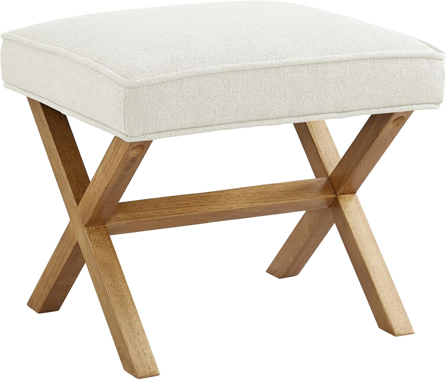 Amazon Basics Small Ottoman Foot Rest, Mid-Century Modern X-Frame, Linen
