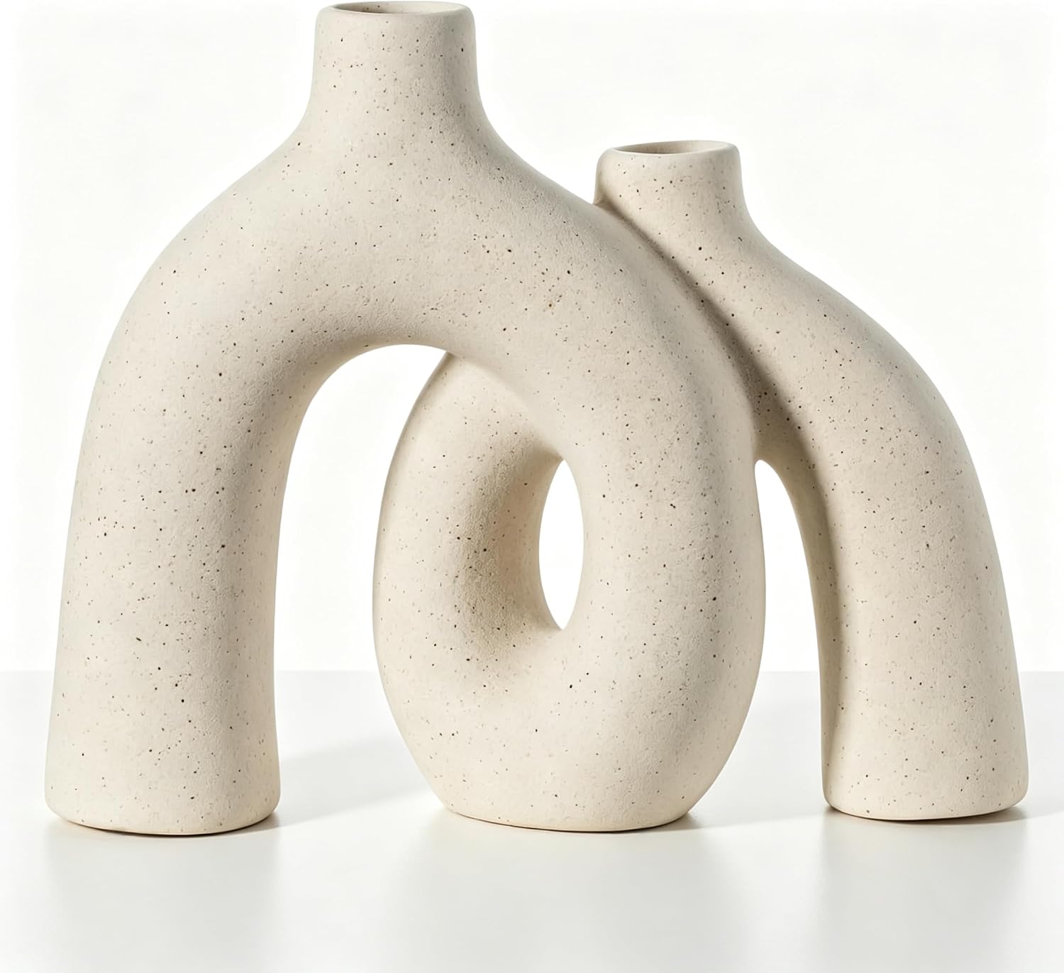 CEMABT Modern Nordic Boho Ceramic Vase Set, Beige Matte, for Living Room and Bookshelf