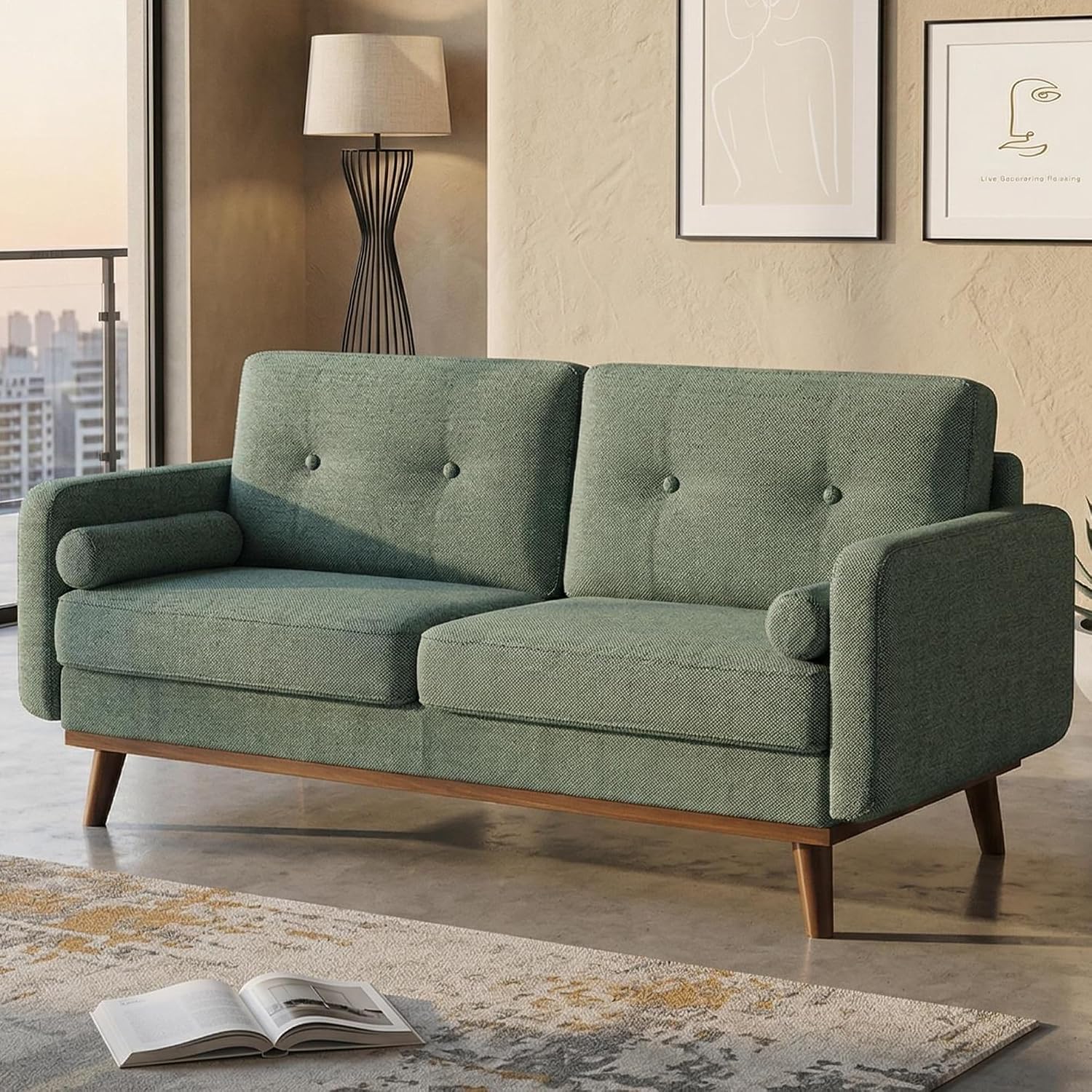 IDEALHOUSE 65 Inch Mid Century Modern Loveseat Sofa, Green