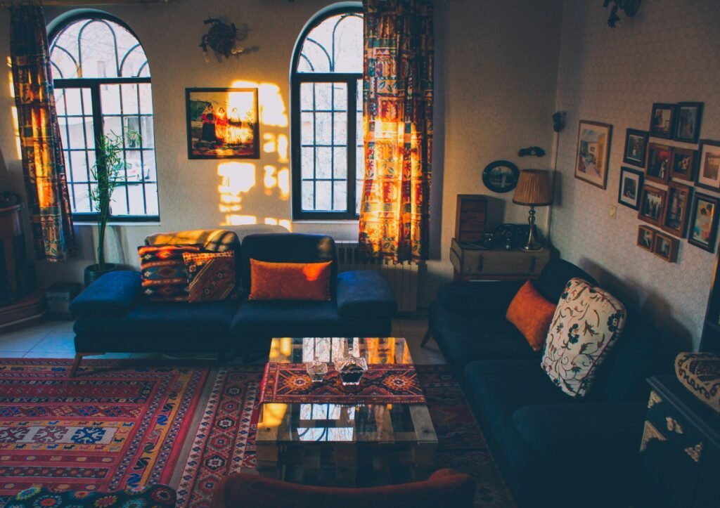 A rug grounding and defining the room's furniture layout