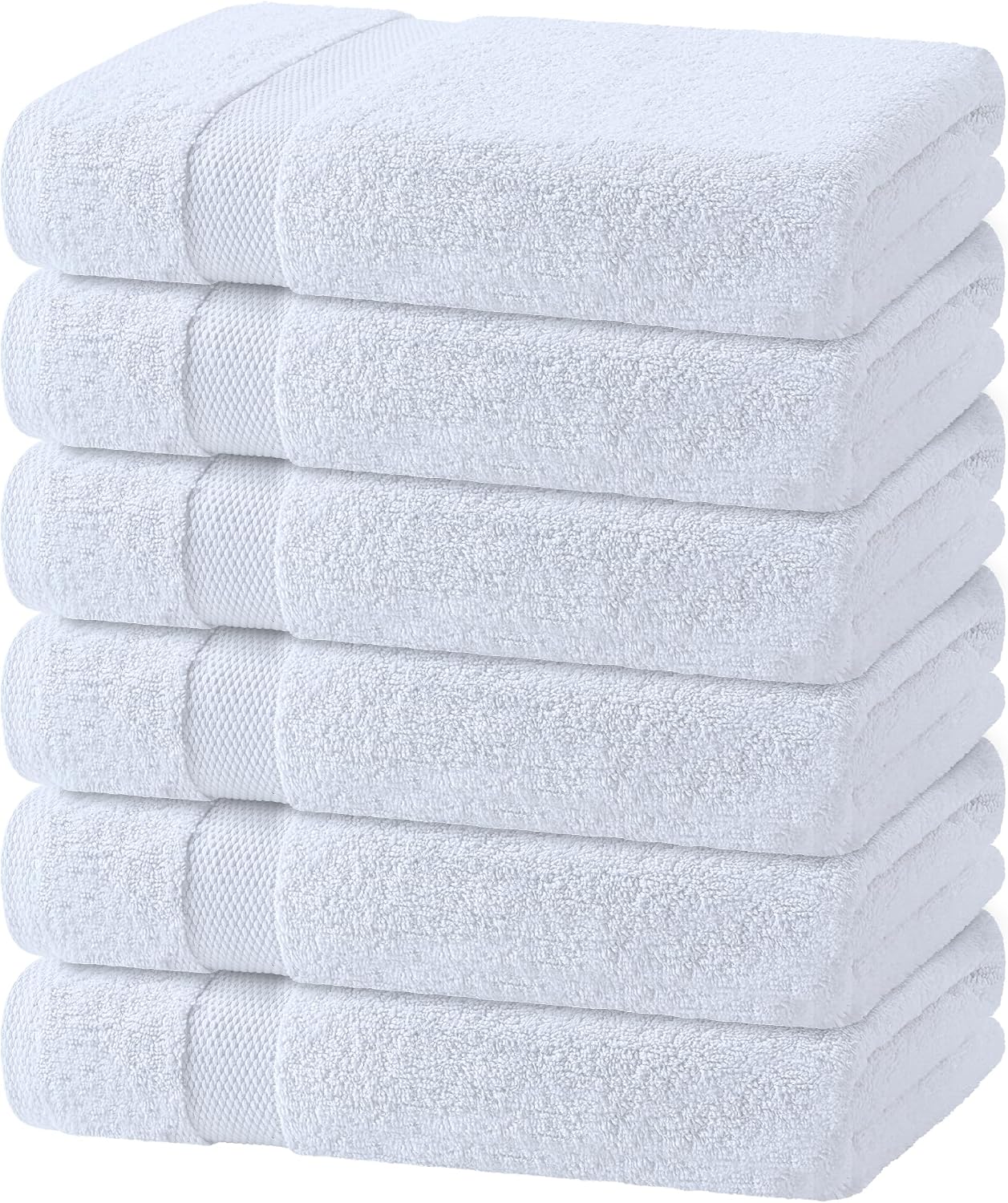 White Bath Towels, 24 x 50 Inch, 6 Pack, Extra Absorbent Cotton