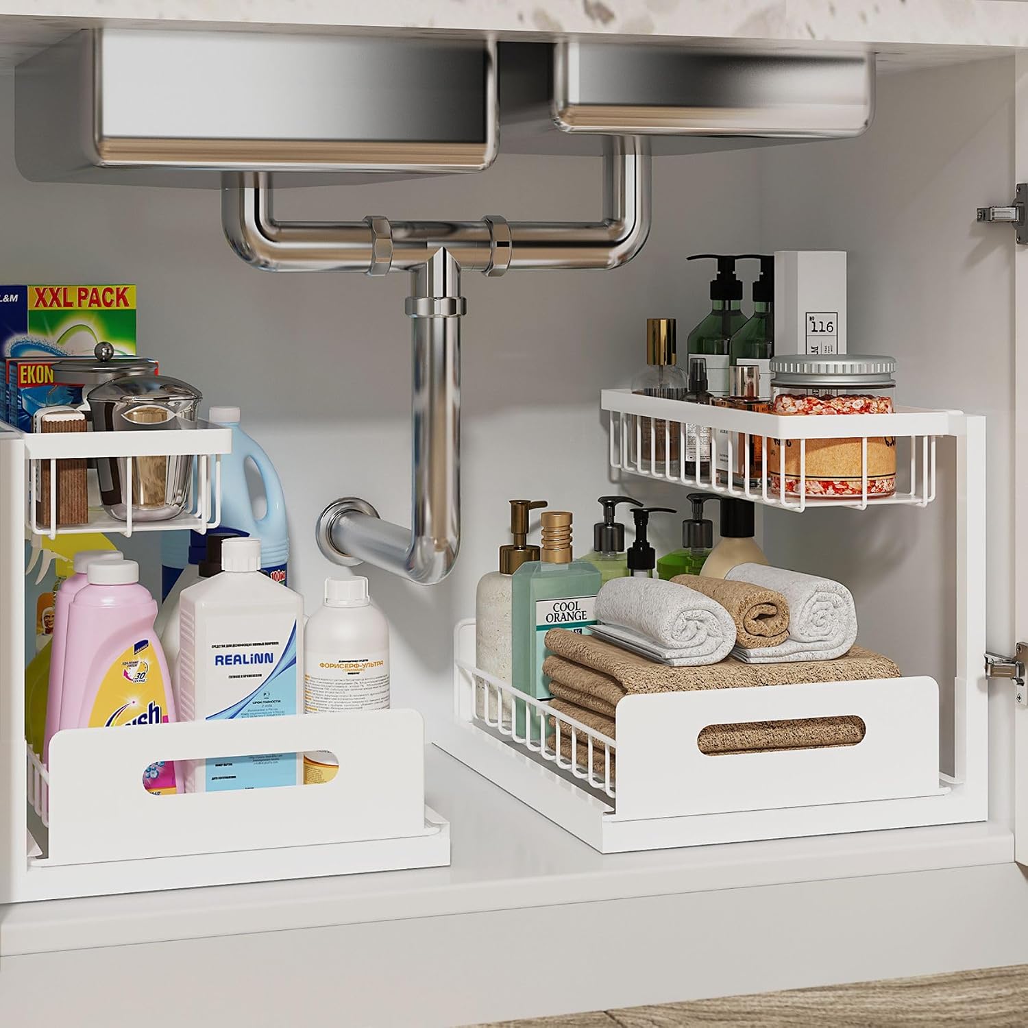 REALINN L-Shaped 2-Tier Pull-Out Under Sink Organizer