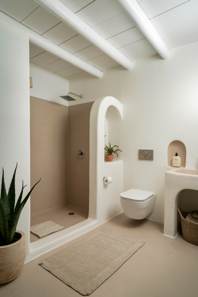 Minimalist bathroom with a cohesive neutral color palette