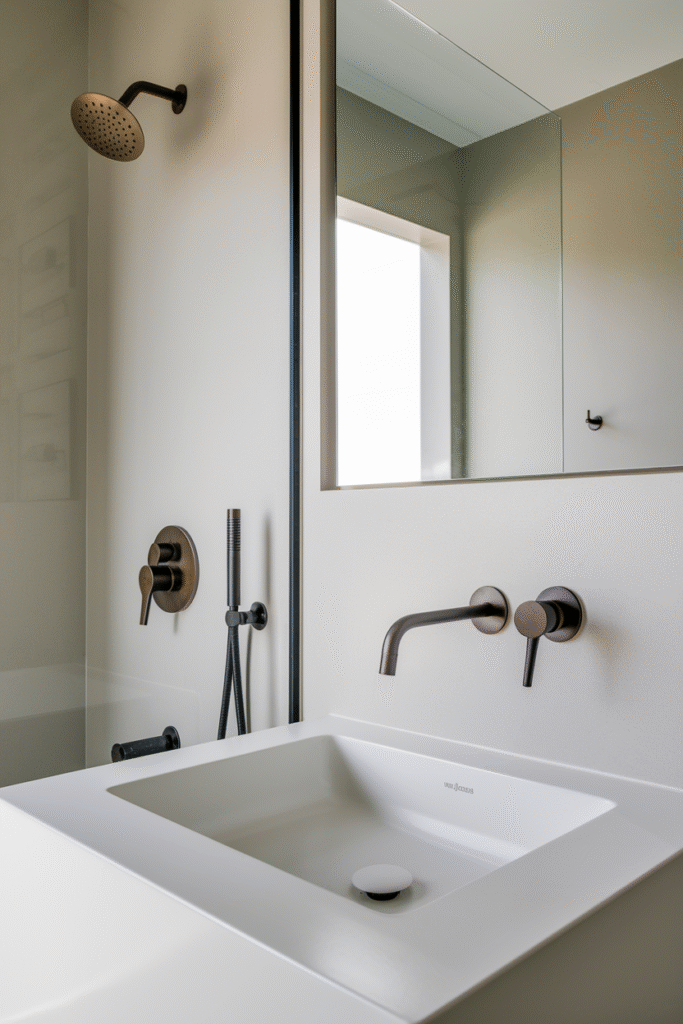 Sleek functional fixtures in a minimalist bathroom design