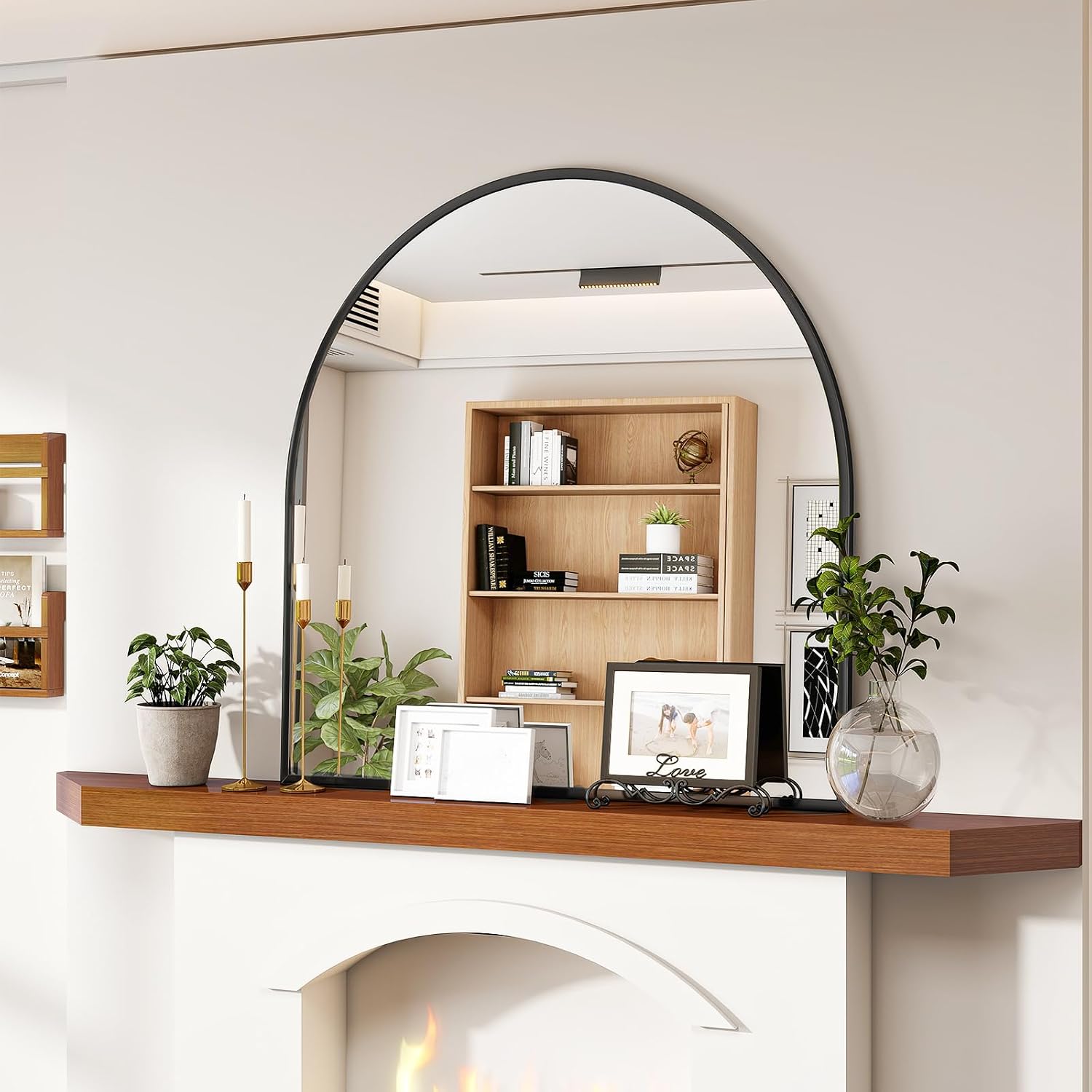 VooBang Wide Arched Wall Mirror, 31 x 32 Inch, Black