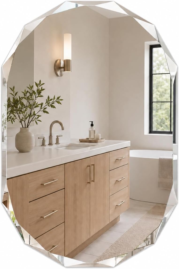 Oblong Oval Frameless Beveled Edge Mirror, 24 x 36 Inch