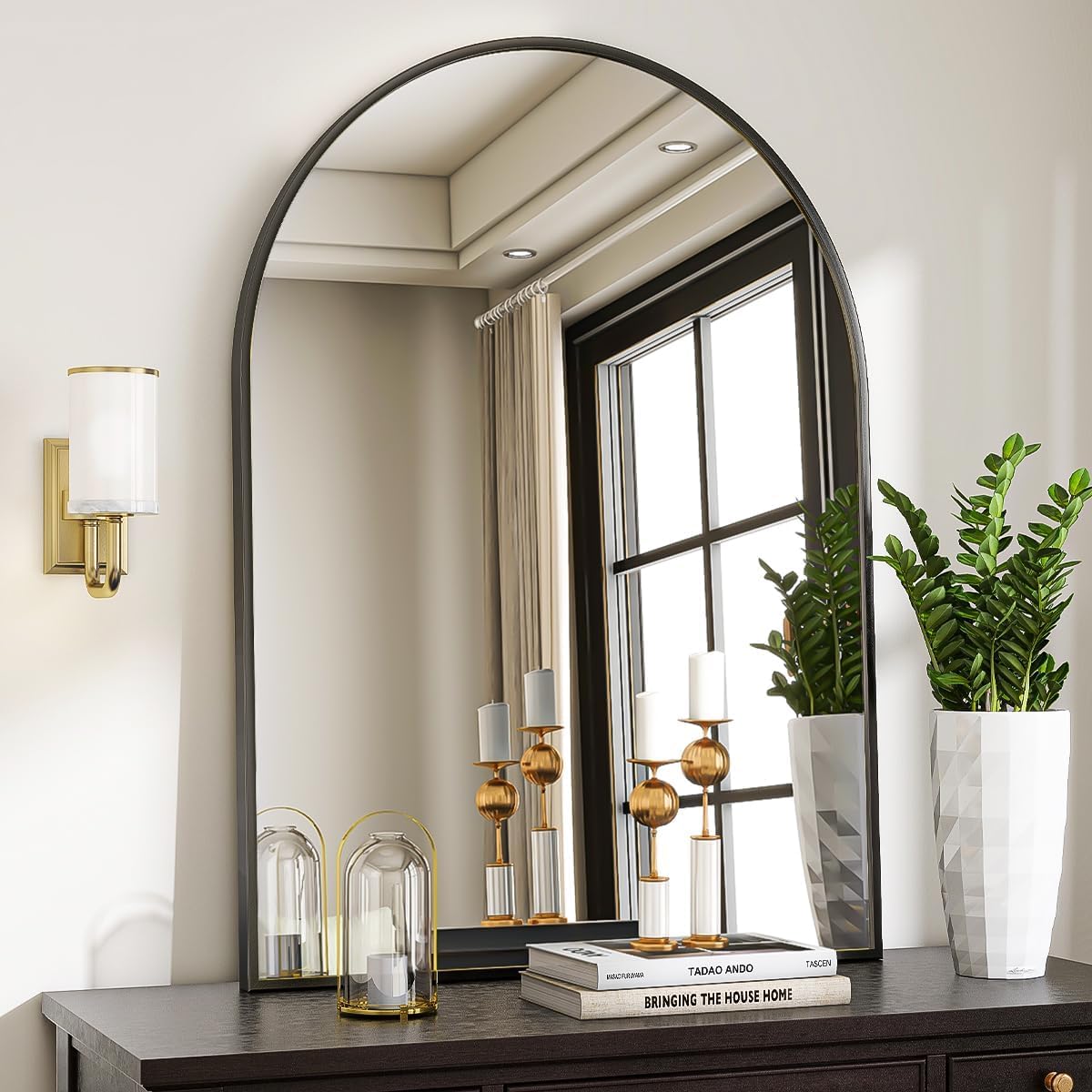 VooBang Arched Wall Mirror, 30 x 38 Inch, Black