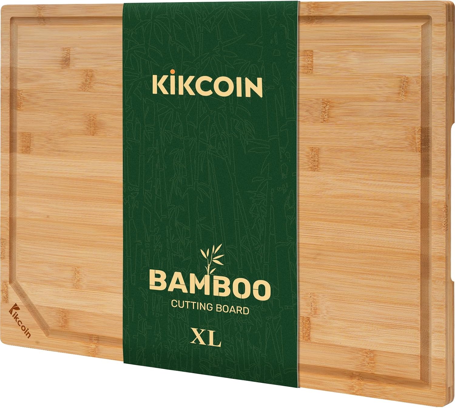 Kikcoin XL Reversible Bamboo Cutting Board, 17 x 11 Inch, Natural