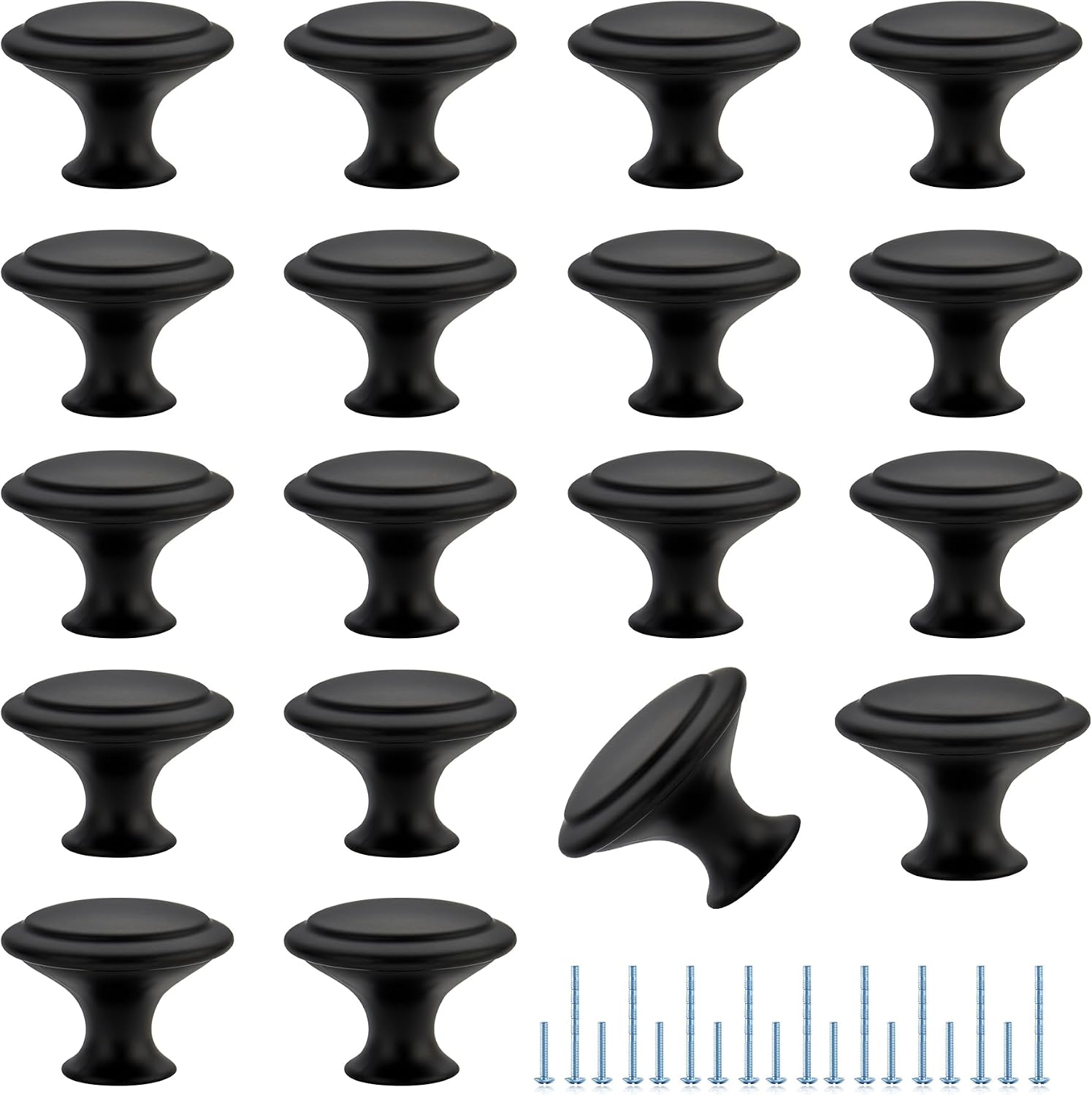 Matte Black Kitchen Cabinet Knobs, 30mm, 18 Pack