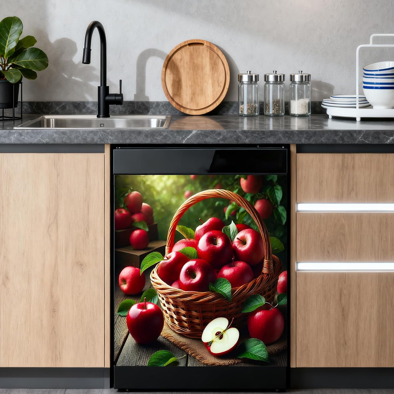 Nuxovilar Dishwasher Magnetic Cover Panel, 23 x 26 Inch, Apple Basket Print