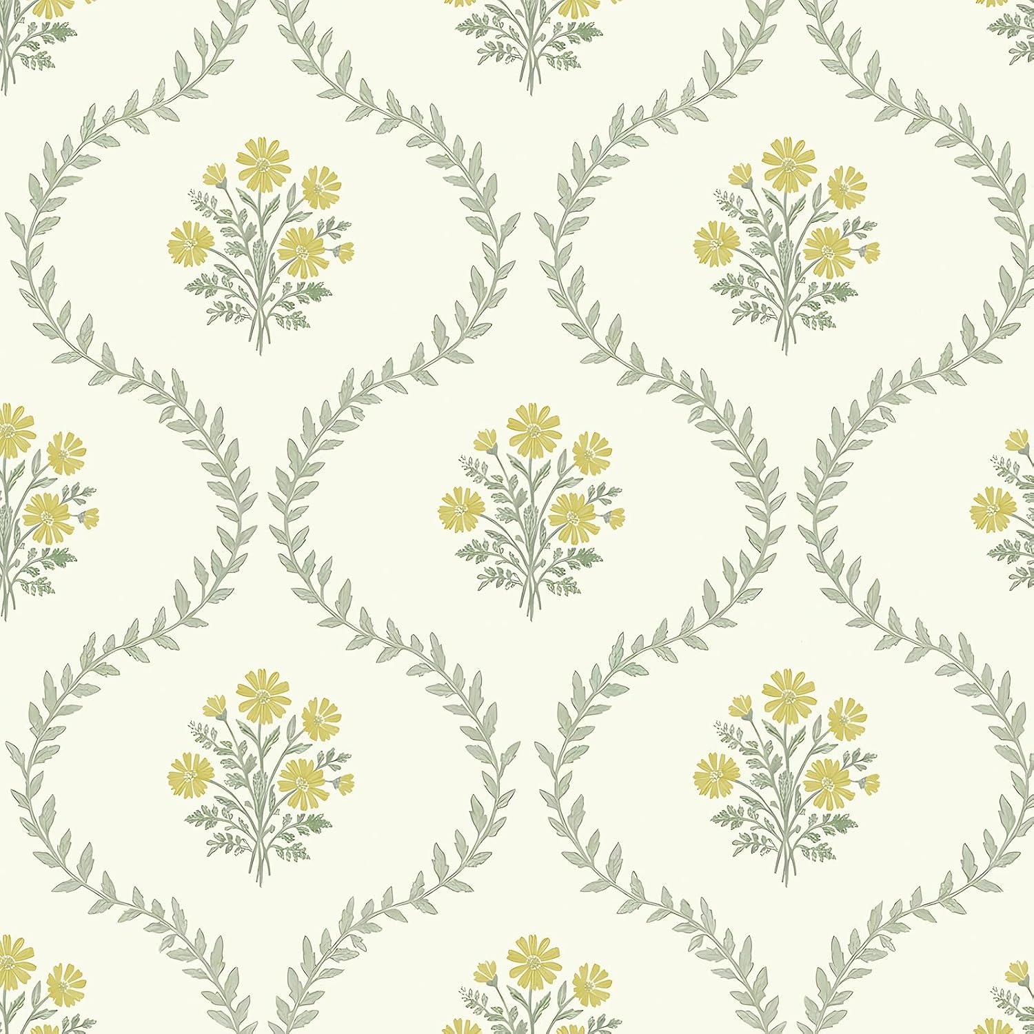 VEELIKE Vintage Country Yellow Floral Peel and Stick Wallpaper, 17.7 x 118 Inch