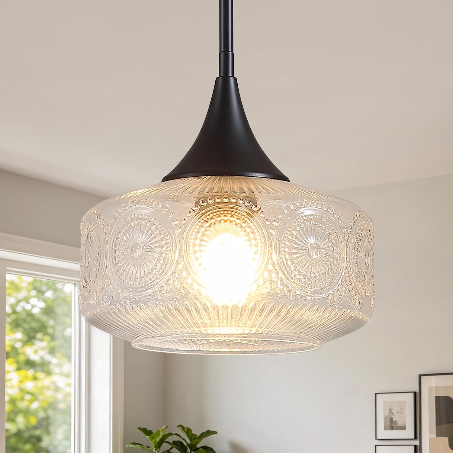 Modern Farmhouse Glass Pendant Light, Dining Room Chandelier Ceiling Fixture