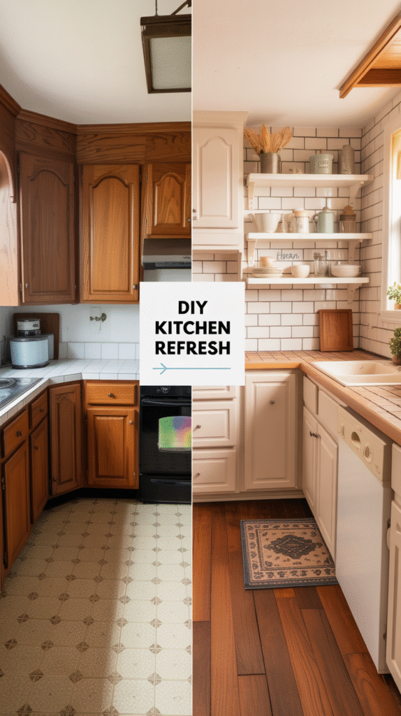 Modern farmhouse kitchen achieved through simple DIY updates