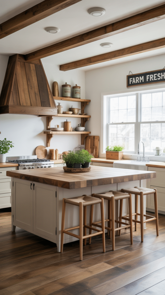Rustic wood accents balanced with modern farmhouse elements