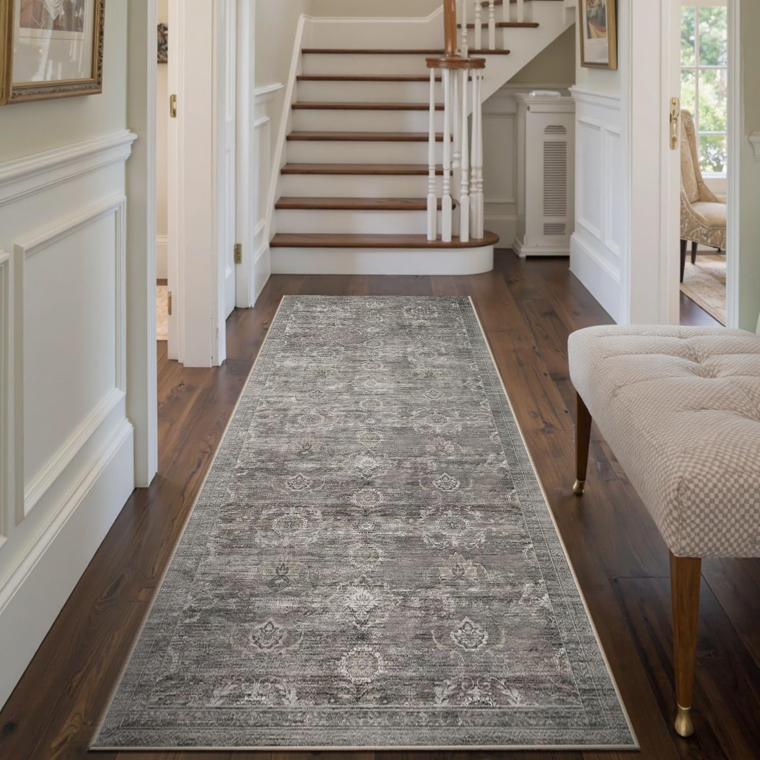 Rugxara 2 x 6 Washable Runner Rug, Taupe and Grey, for Hallway and Kitchen