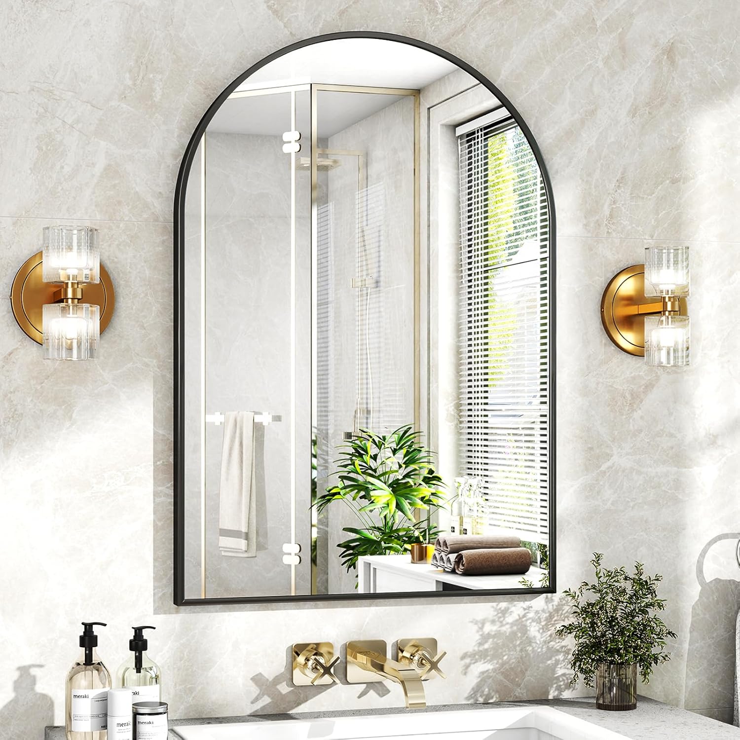 XRAMFY 24 x 36 Inch Black Arched Bathroom Mirror