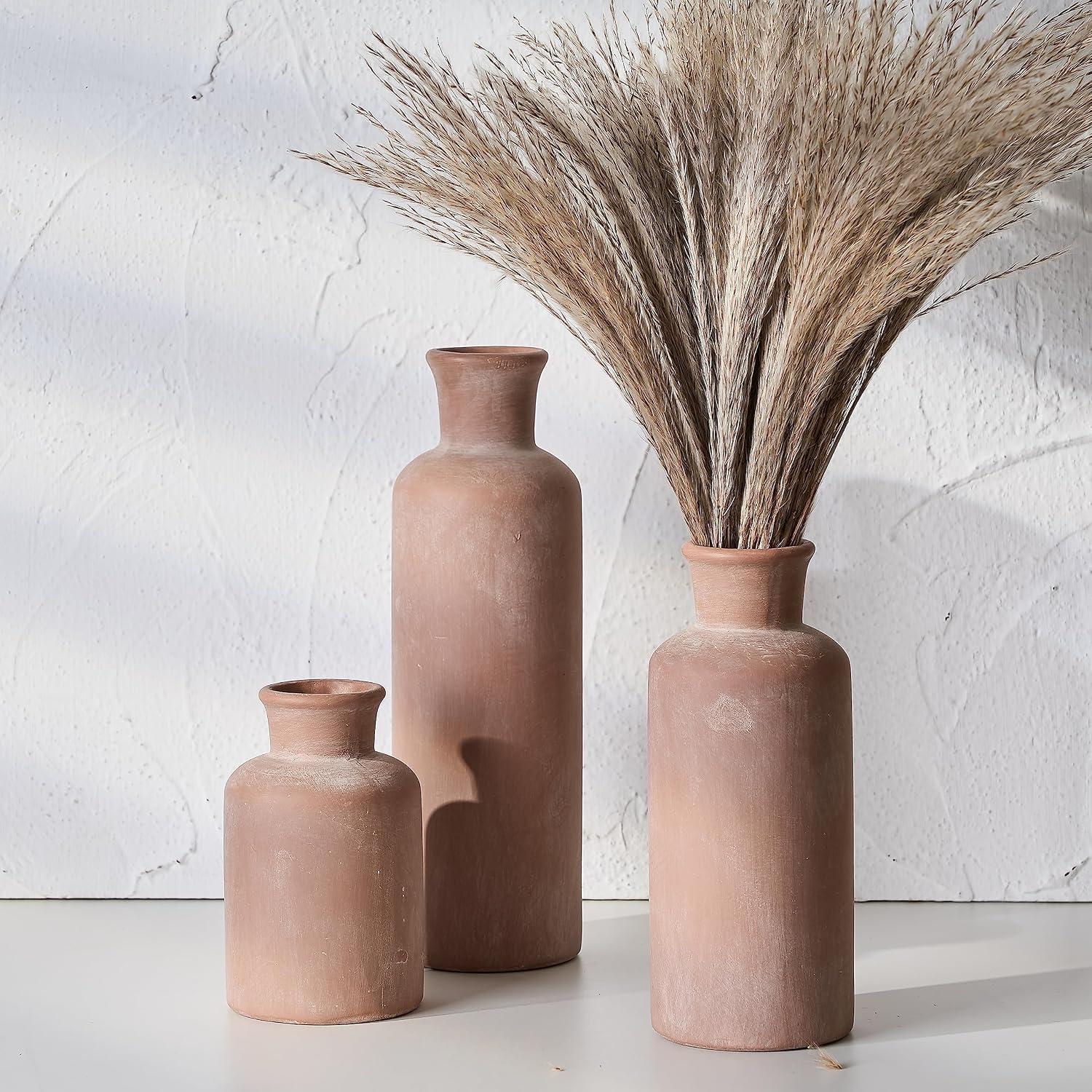 LUKA Ceramic Rustic Farmhouse Vase Set of 3, Terracotta