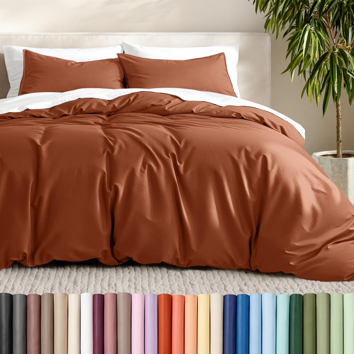 Bare Home Ultra-Soft Duvet Cover Set, Queen, Terracotta