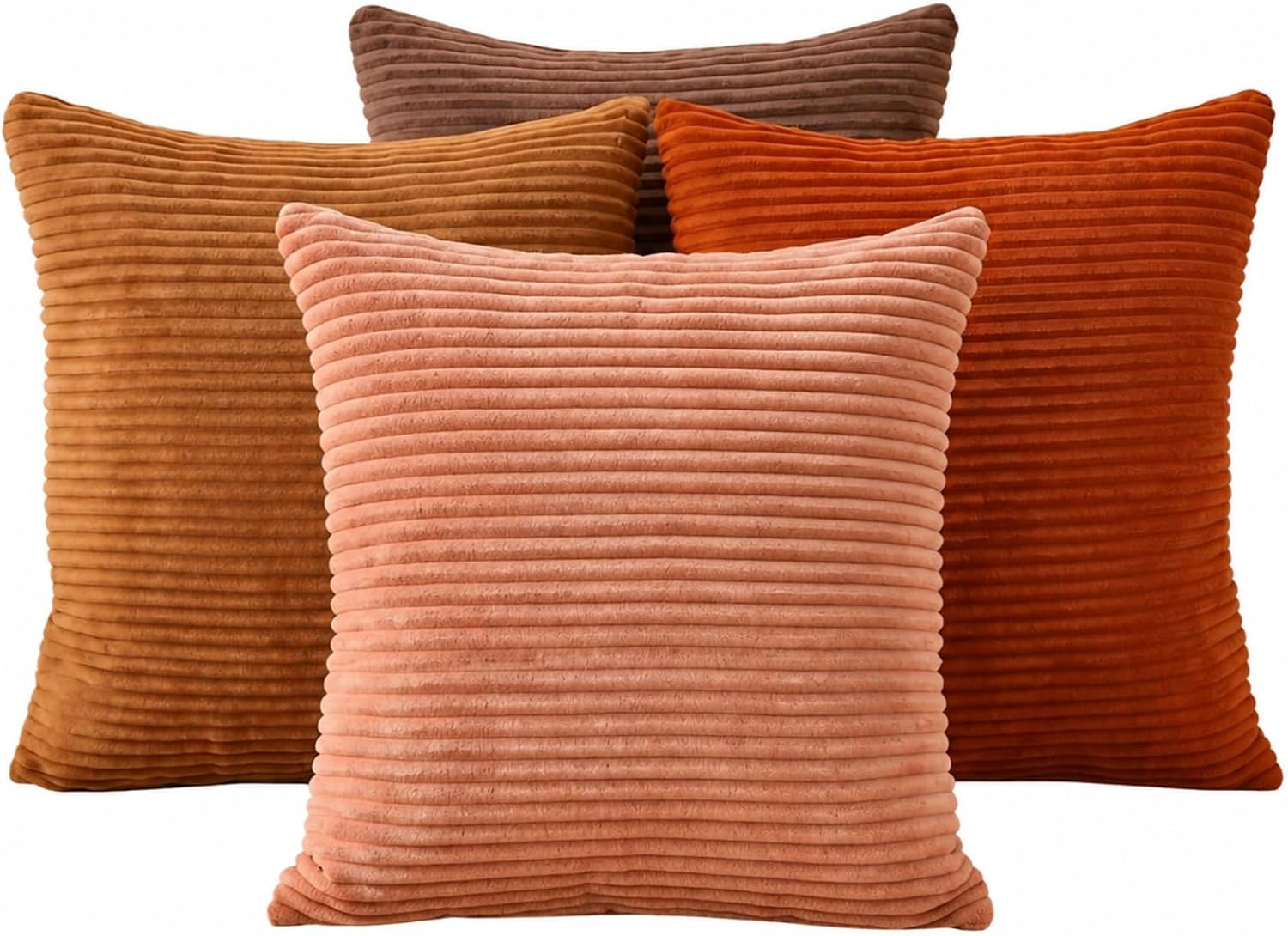 Terracotta Corduroy Decorative Throw Pillow Covers, 18 x 18 Inch