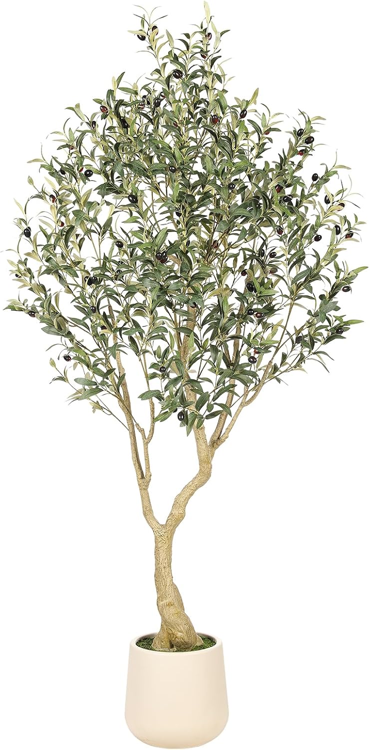 Realead 6 Ft Artificial Olive Tree with Tall Planter