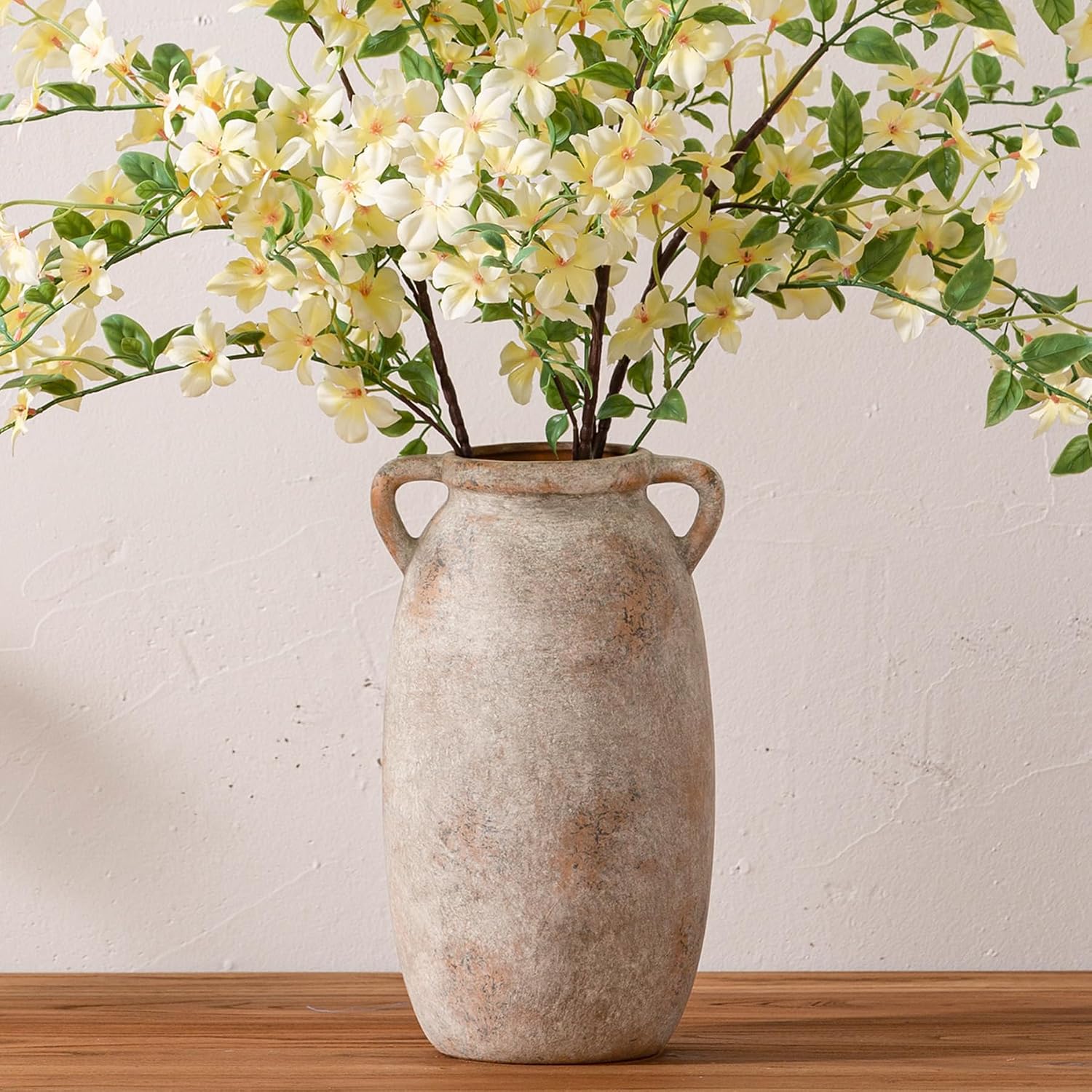 Dobbyby 12 Inch Tall Ceramic Flower Vase, Rustic Terracotta Farmhouse Pottery