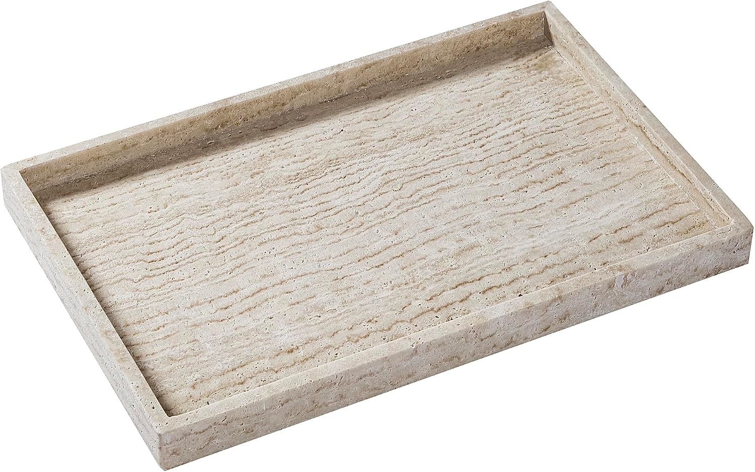 Natural Travertine Tray, 15 x 10 Inch, with Non-Slip Pads
