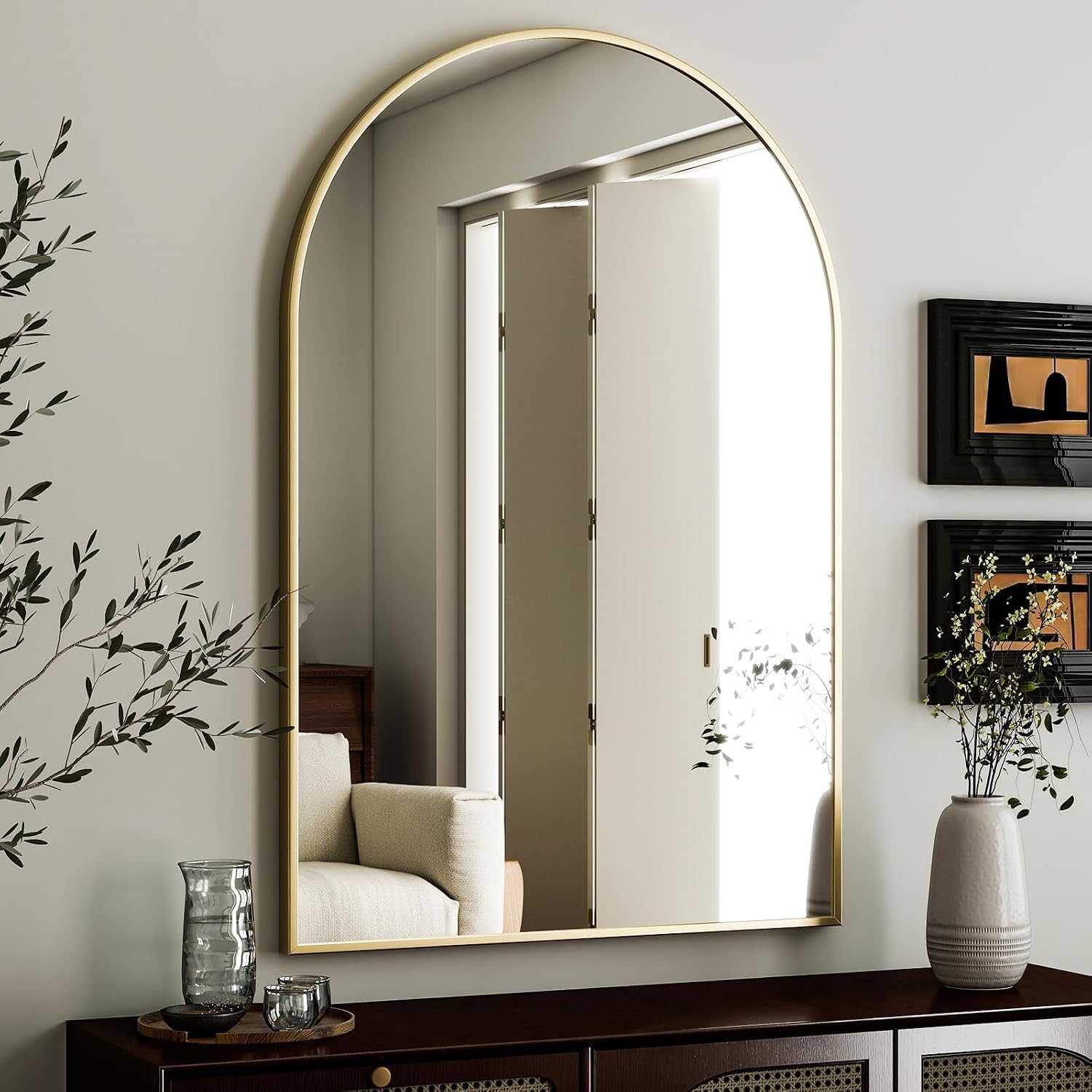 HARRITPURE Arched Wall Mirror 24'x36' Gold Metal Frame Vanity Mirrors