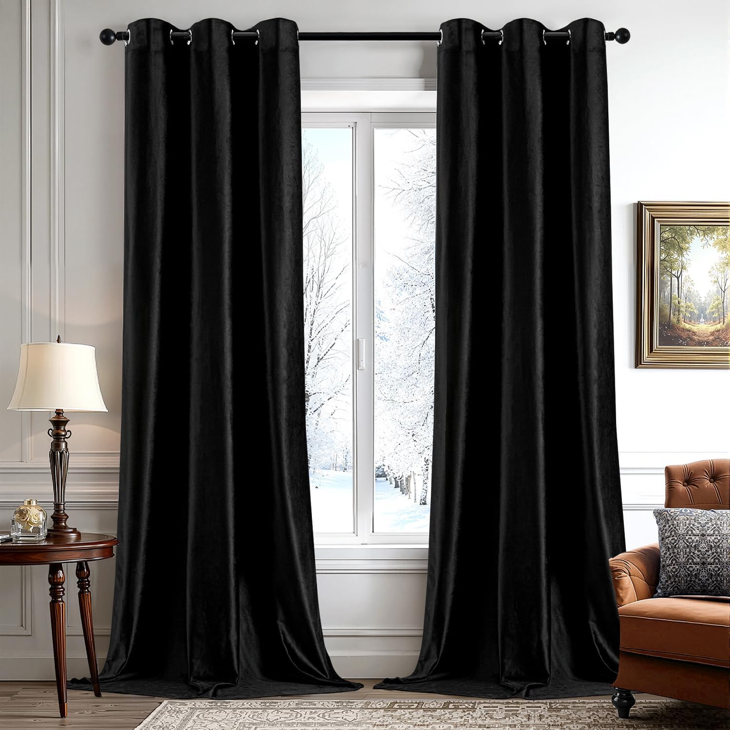 ANRODUO Black Velvet Curtains 96 Inches Long for Bedroom 2 Panels