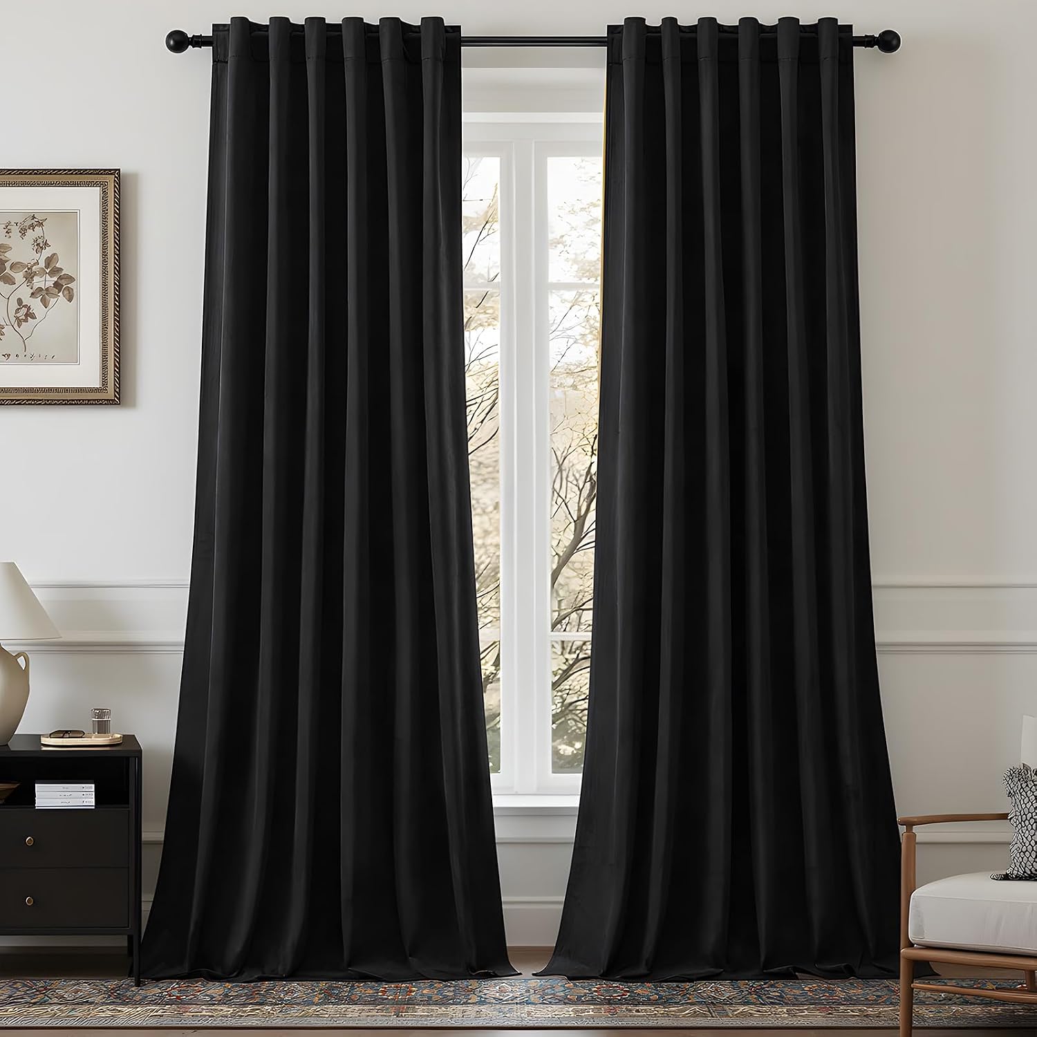 Black Blackout Curtains 96 Inch Long Room Darkening Curtain for Bedroom