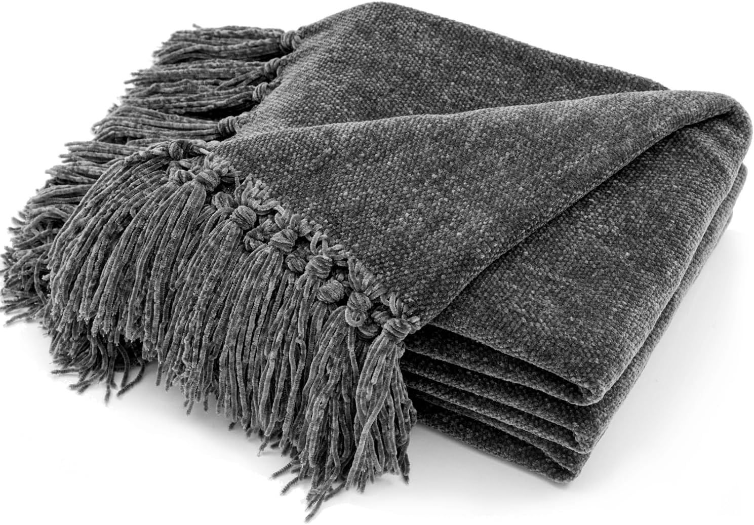 RECYCO Chenille Throw Blanket for Couch, 50 x 60 Inch, Dark Gray