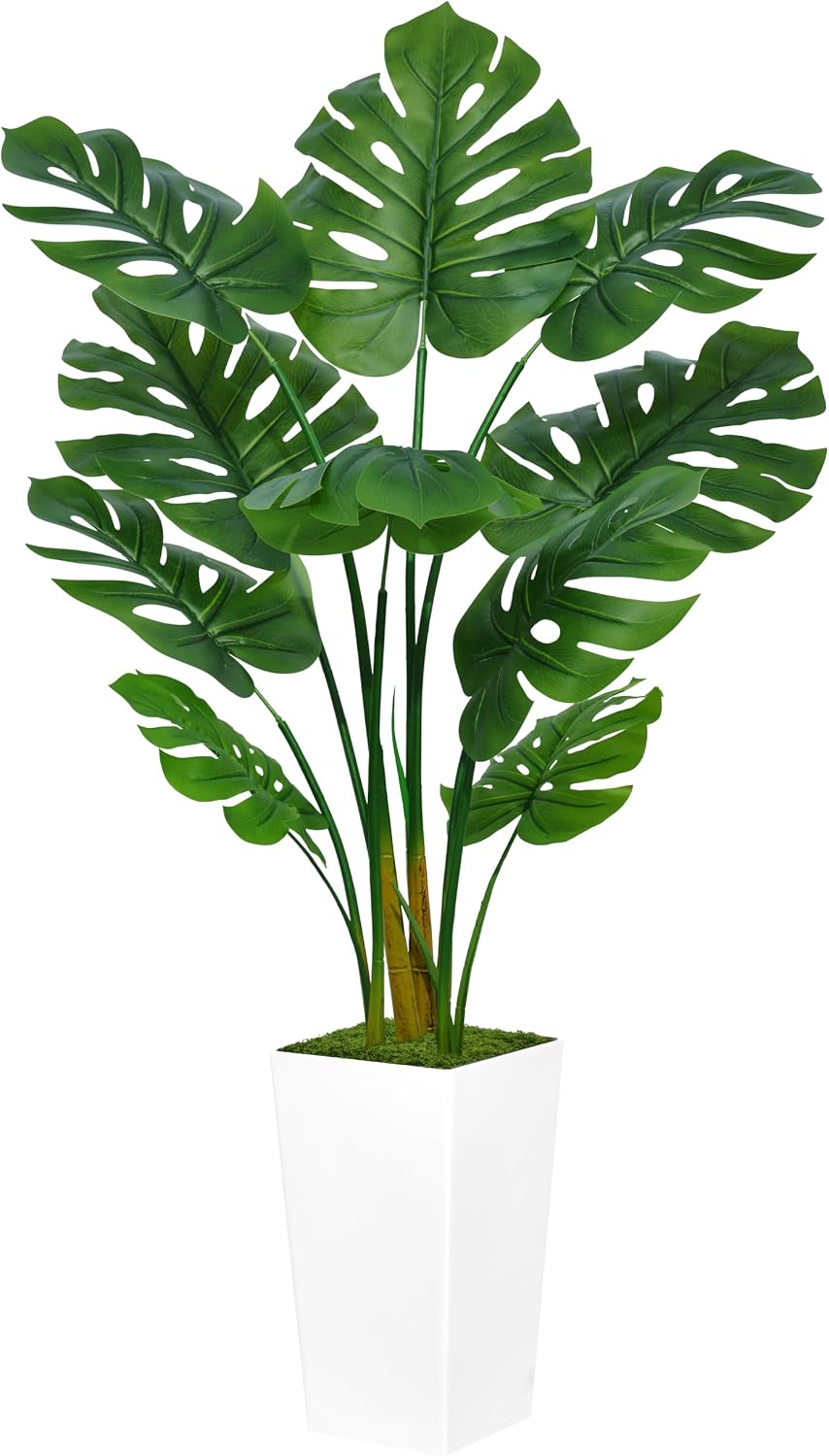ASTIDY 5 Ft Artificial Monstera Deliciosa Plant, Faux Tropical Palm Tree with White Planter