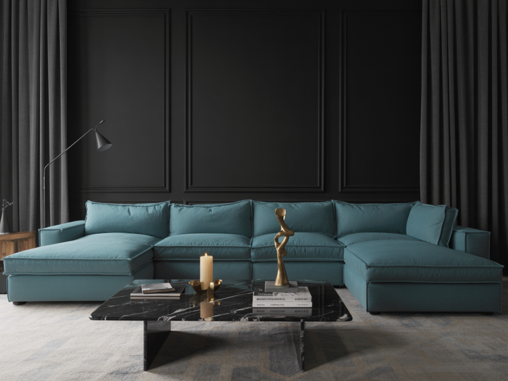 A statement furniture piece standing out against the dark backdrop