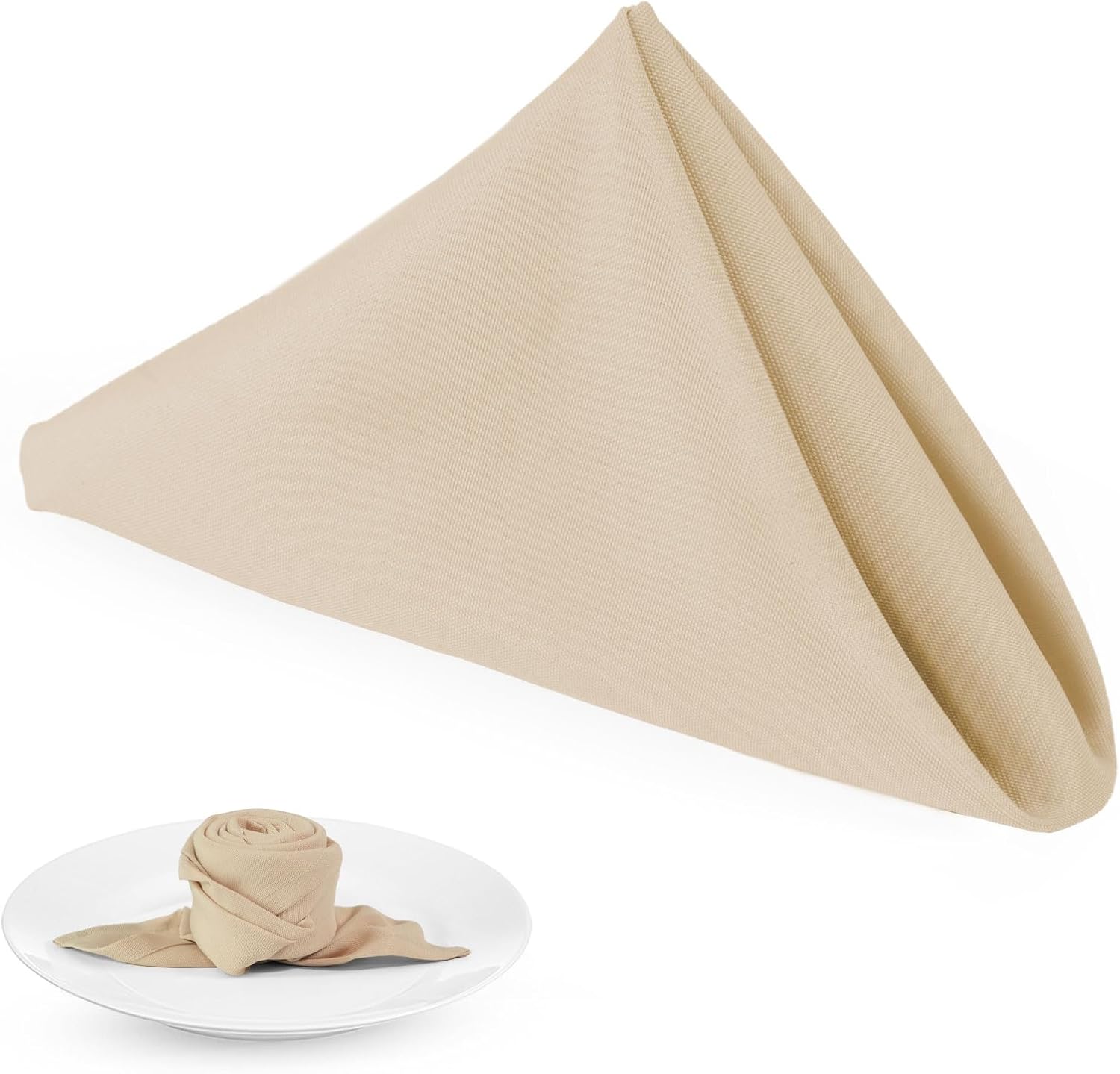 PLOYMONO Beige Cloth Napkins, 8 Pack, 17 x 17 Inch, Washable
