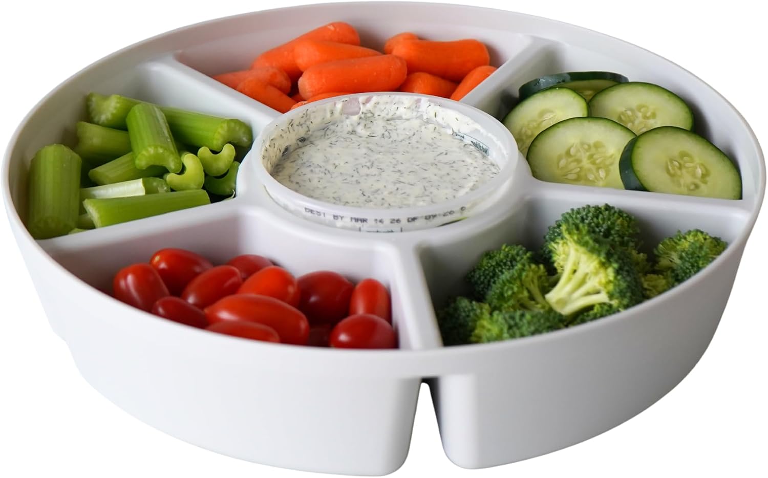 Divided Serving Tray with Airtight Lid, 6 Compartments, White