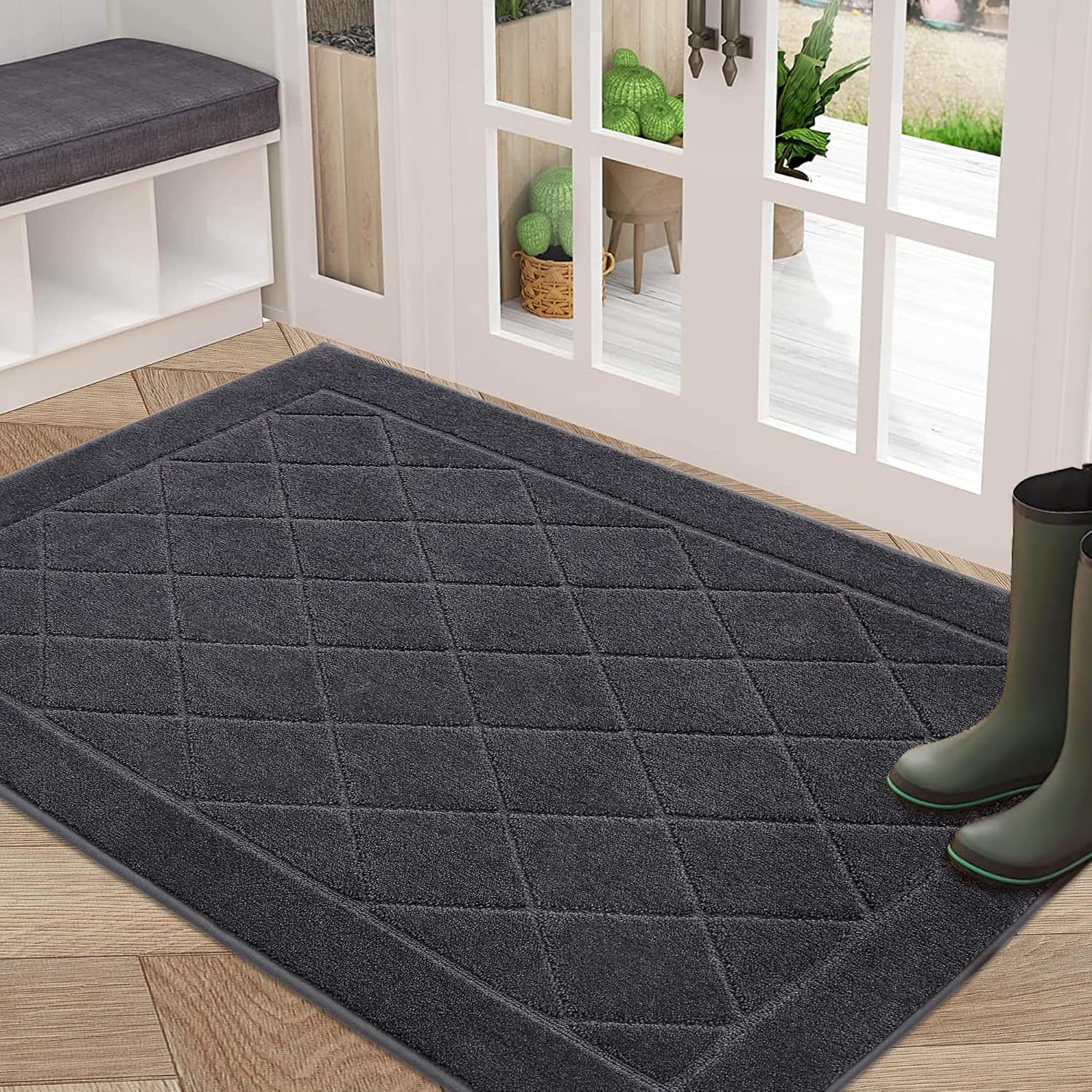 BEQHAUSE Dirt Trapper Door Mat, 32 x 48 Inch, Non-Slip, Dark Grey