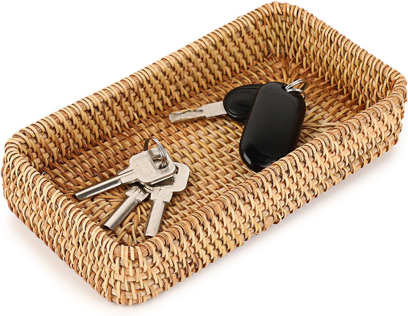 Hipiwe Small Natural Rattan Key Basket for Entryway Table