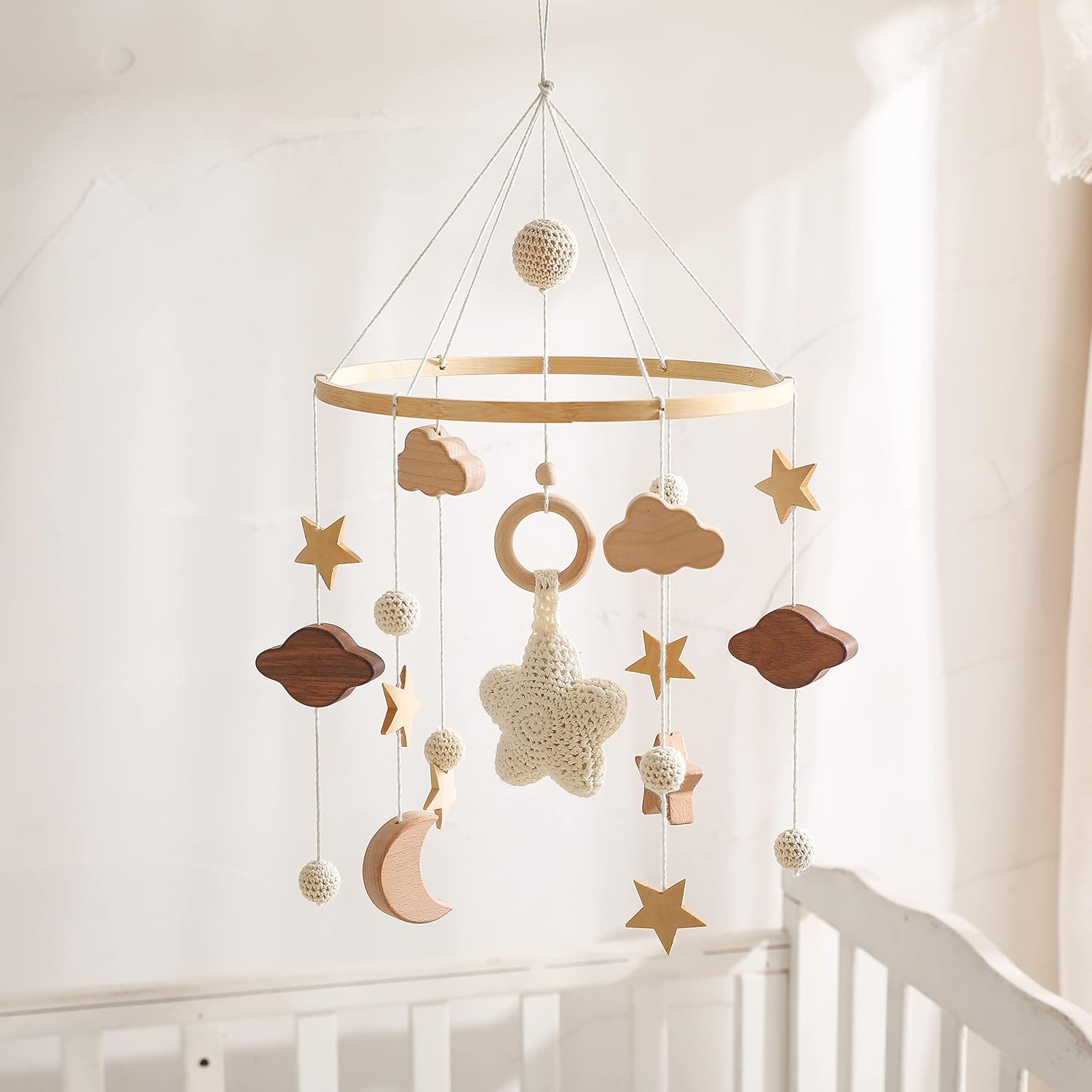 let's make Boho Baby Crib Mobile for Boys and Girls, Stars, Clouds, Moon