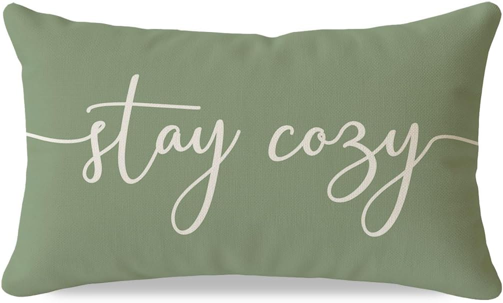 PANDICORN Stay Cozy Sage Green Pillow Cover 12x20 Inch, Lumbar Pillow Case