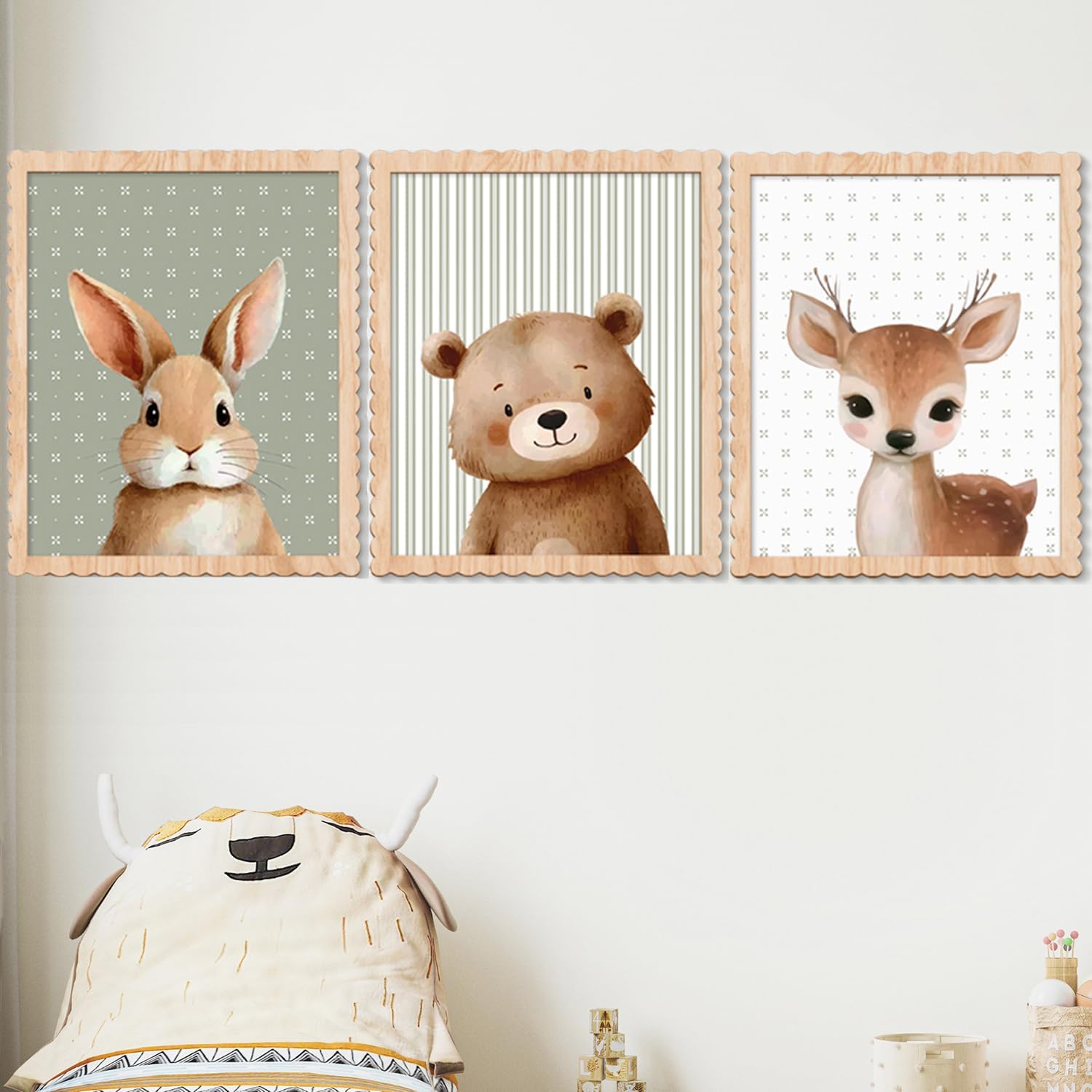 Woodland Animal Nursery Wall Art Decor Set of 3 Wood Framed Wall Prints
