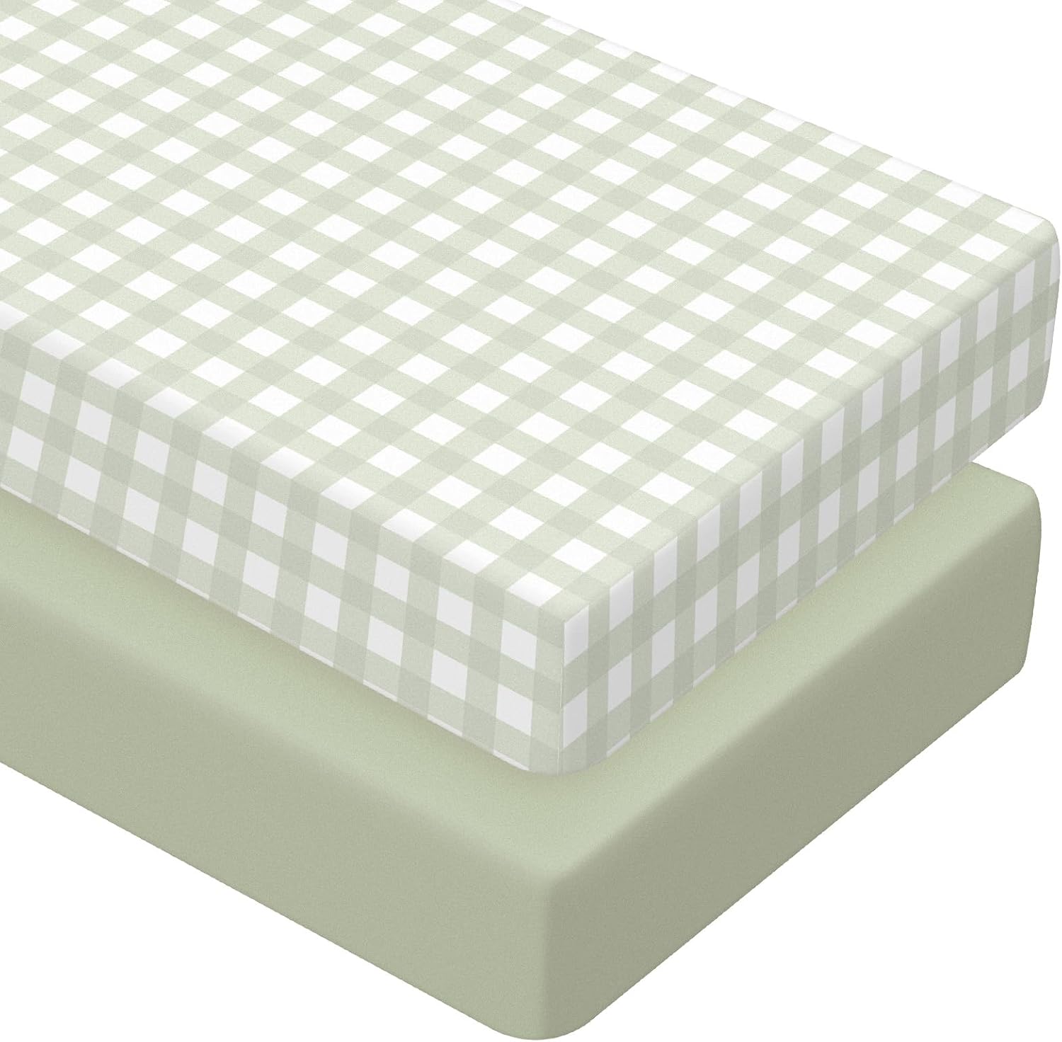 Peryiter Gingham Fitted Crib Sheets, 2 Pack, Green, Standard Crib