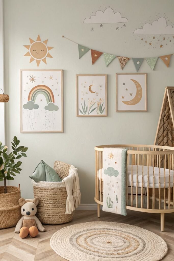 Baby nursery room with creative, personalized wall decor
