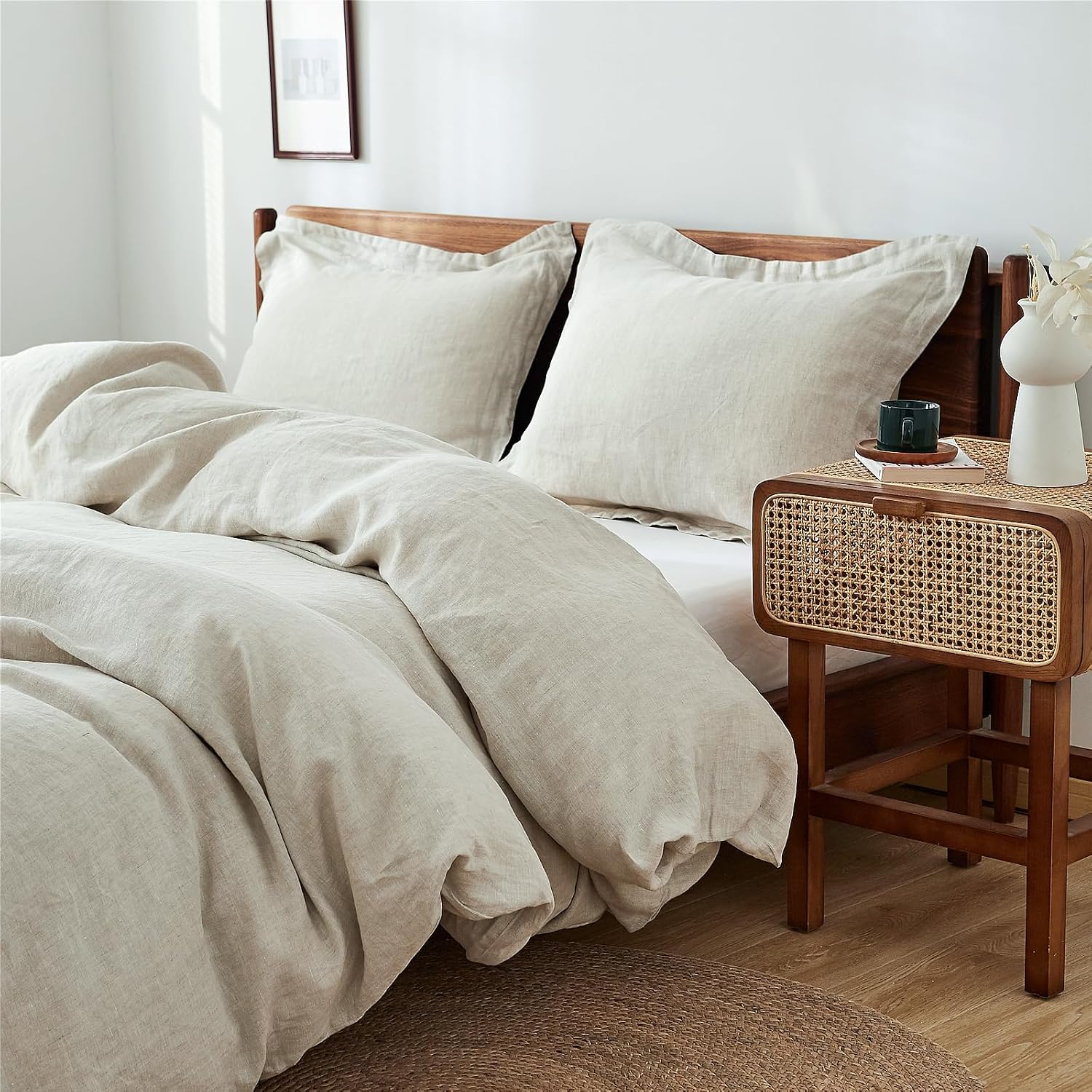 Simple and Opulence 100% Linen Duvet Cover Set, 3 Piece, Natural Flax