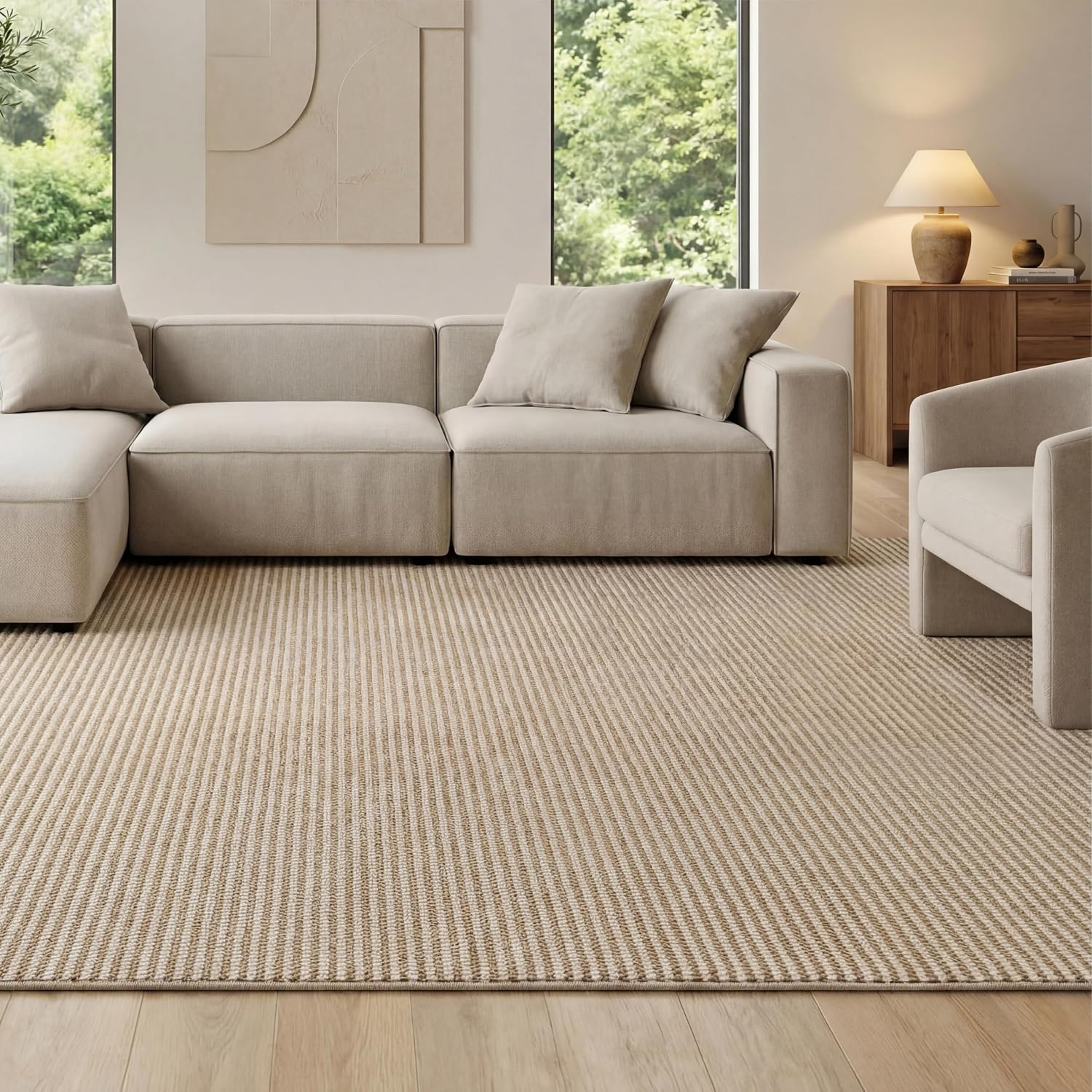 Bedsure 8 x 10 Faux Wool Area Rug, Machine Washable, Beige