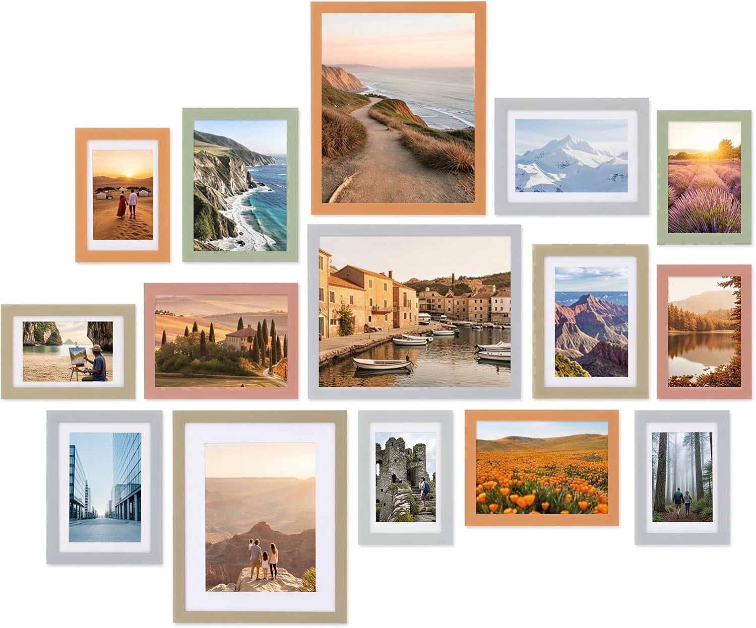 Fixwal Gallery Wall Picture Frames Set, 15 Pack, Soft Earth Tones