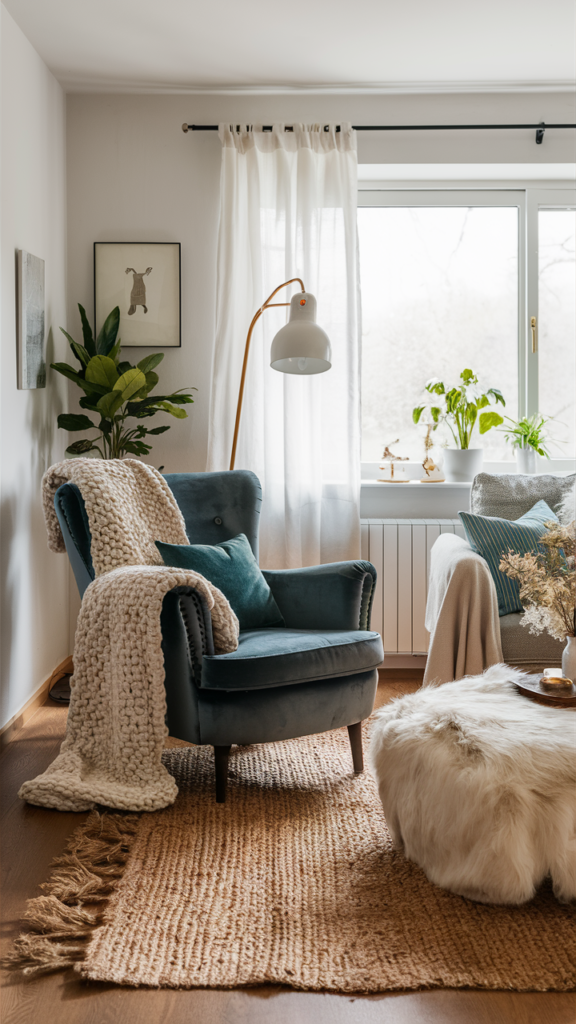 Textured rug adding cozy comfort to a living room