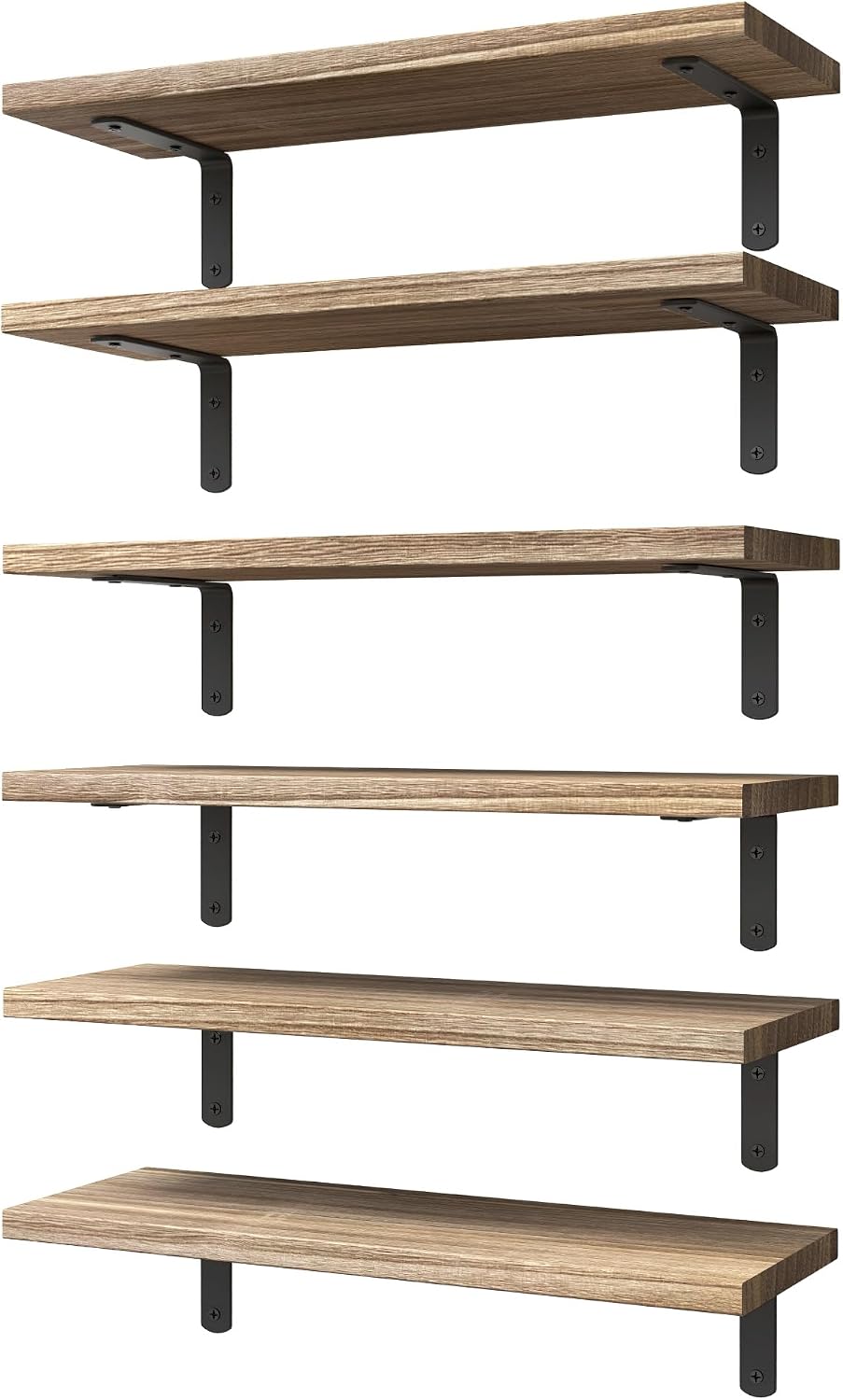 WOPITUES Floating Wall Shelves Set of 6, Rustic Brown, Decor and Storage
